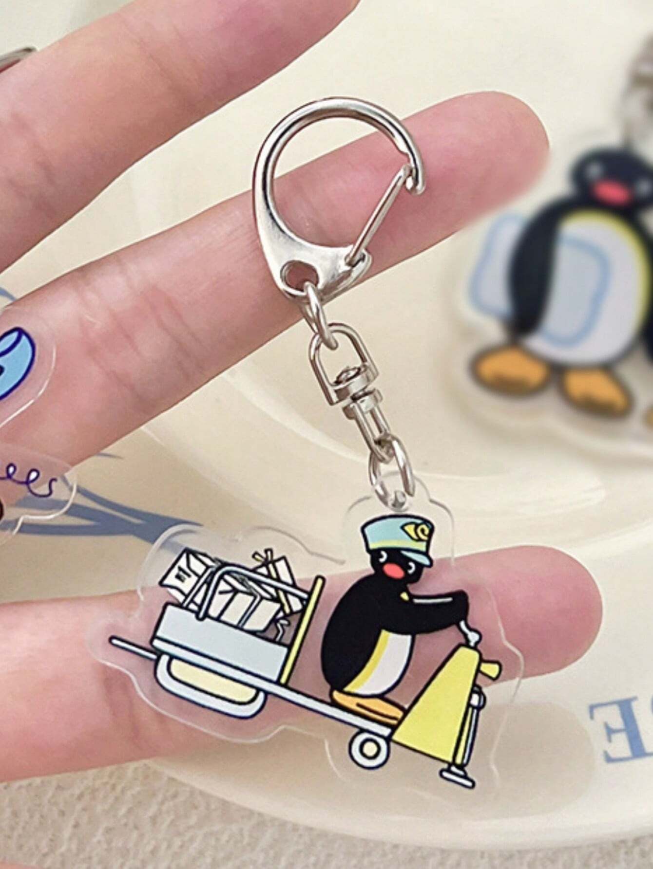 1pc Unisex Cute Cartoon Penguin Keychain, Pingu Acrylic Pendant For Couples, Friends, Backpack, Keys