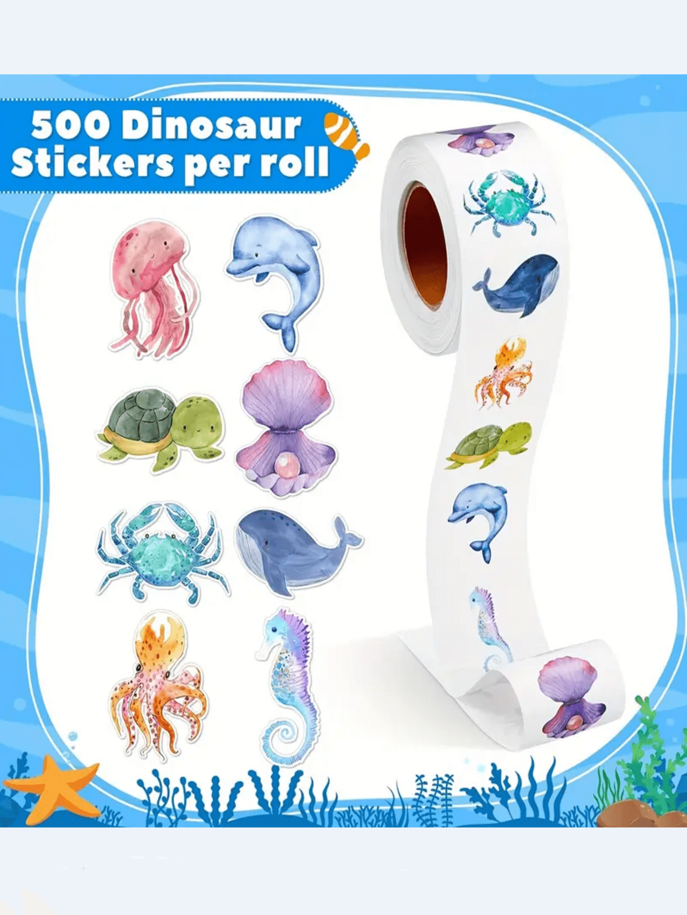 500pcs/Roll Ocean Themed Animal Stickers, Self-Adhesive Sea Creature Labels For Art, Crafts, Gifts, Scrapbooking And Stationery Decor