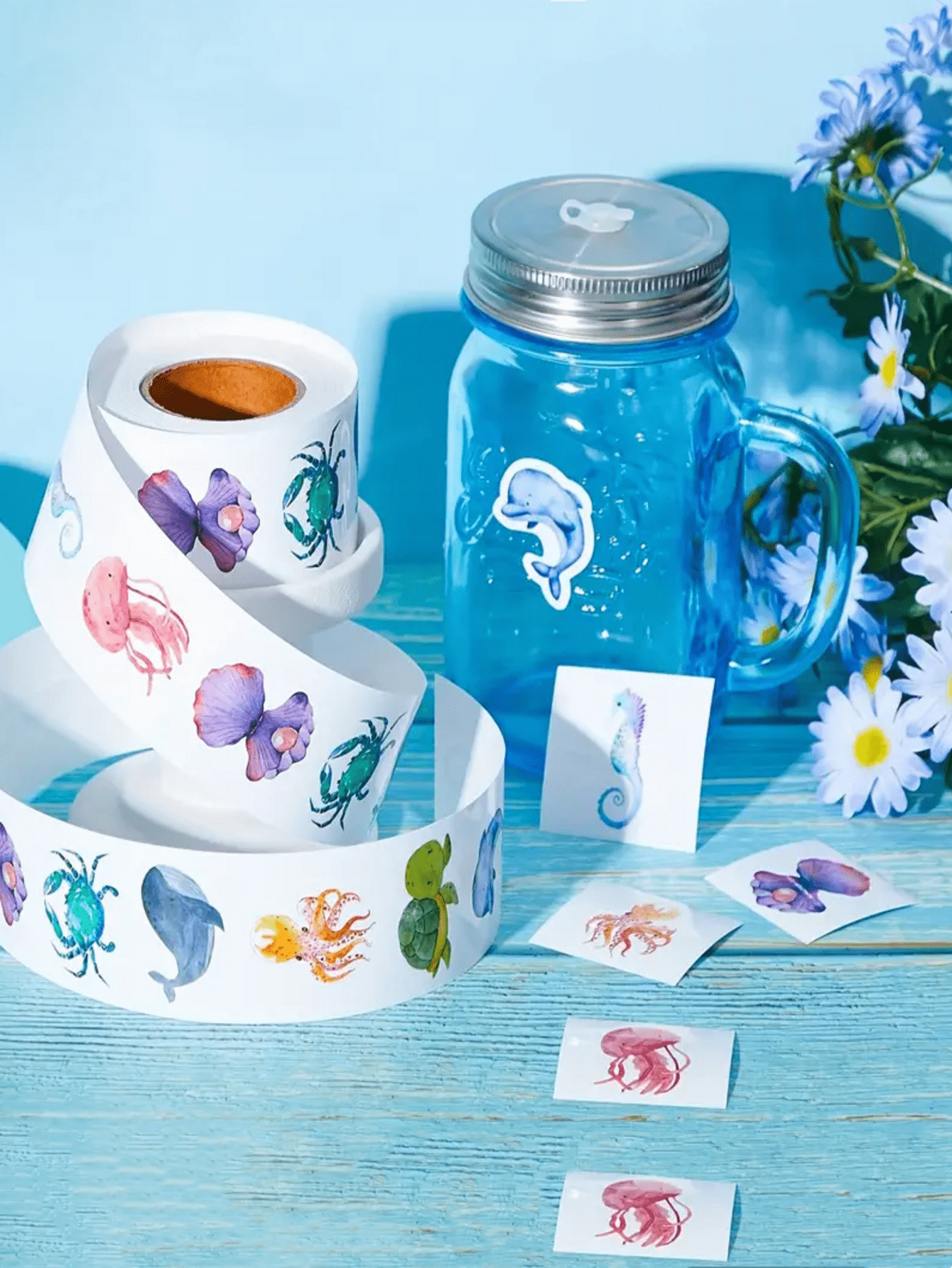 500pcs/Roll Ocean Themed Animal Stickers, Self-Adhesive Sea Creature Labels For Art, Crafts, Gifts, Scrapbooking And Stationery Decor