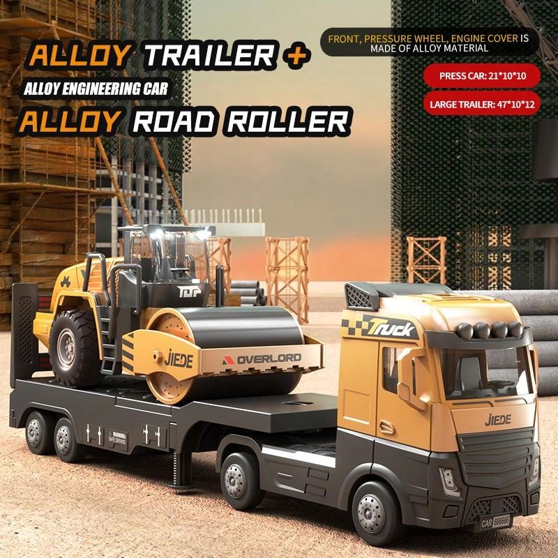 Alloy 1/40 Scale Simulation Construction Vehicle Toys Model With Spray Sound & Light: Excavator Bulldozer Road Roller Log Grapple Forklift Flatbed Transport Truck,Perfect Gift