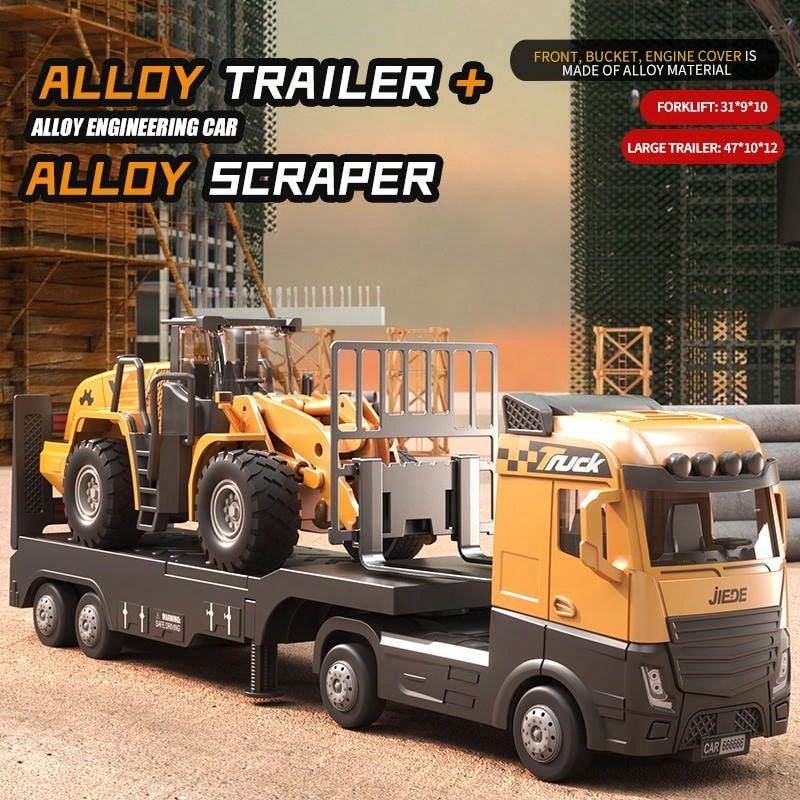 Alloy 1/40 Scale Simulation Construction Vehicle Toys Model With Spray Sound & Light: Excavator Bulldozer Road Roller Log Grapple Forklift Flatbed Transport Truck,Perfect Gift