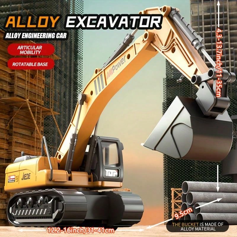 Alloy 1/40 Scale Simulation Construction Vehicle Toys Model With Spray Sound & Light: Excavator Bulldozer Road Roller Log Grapple Forklift Flatbed Transport Truck,Perfect Gift