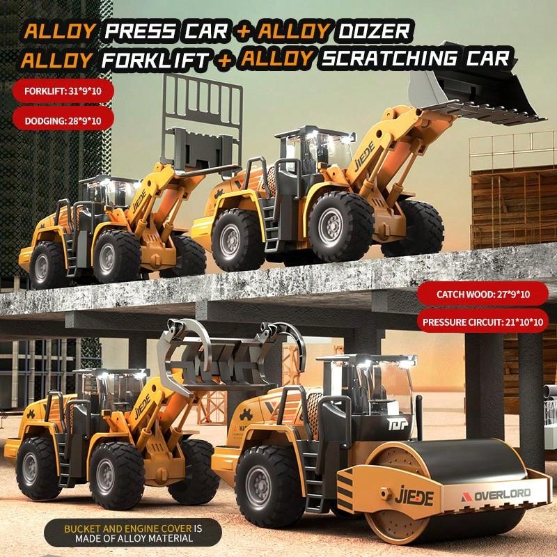 Alloy 1/40 Scale Simulation Construction Vehicle Toys Model With Spray Sound & Light: Excavator Bulldozer Road Roller Log Grapple Forklift Flatbed Transport Truck,Perfect Gift