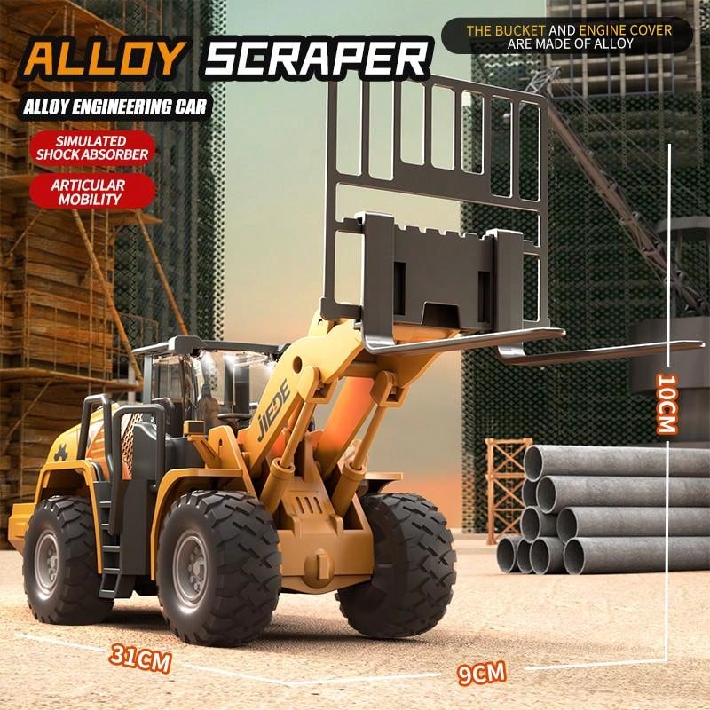 Alloy 1/40 Scale Simulation Construction Vehicle Toys Model With Spray Sound & Light: Excavator Bulldozer Road Roller Log Grapple Forklift Flatbed Transport Truck,Perfect Gift