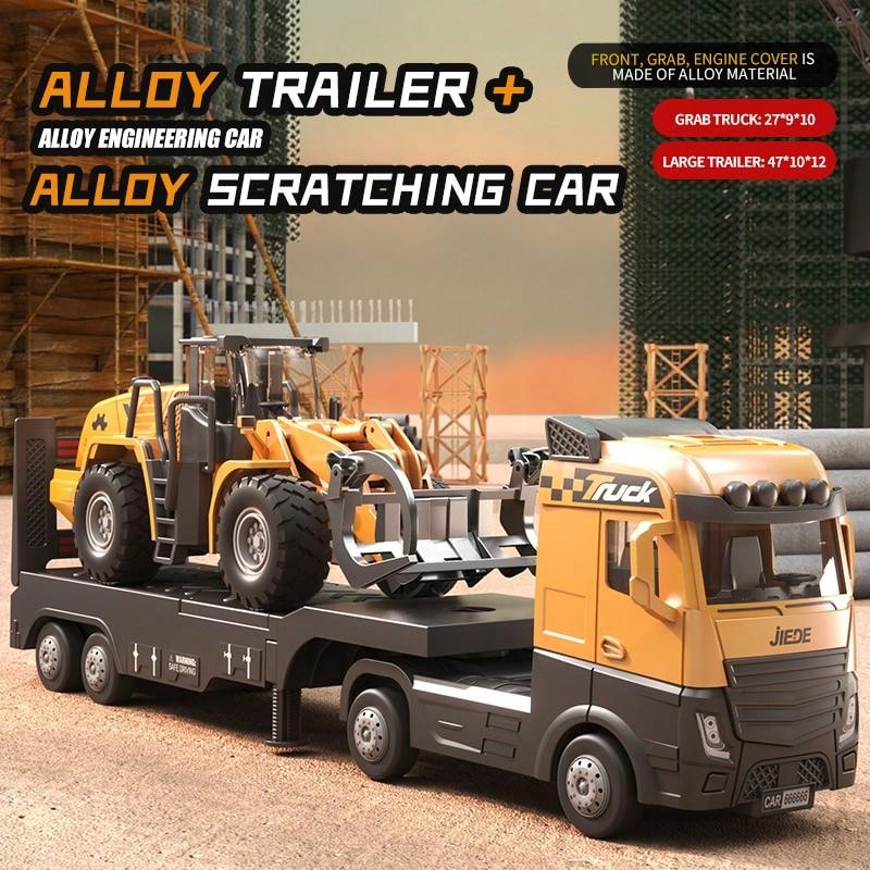 Alloy 1/40 Scale Simulation Construction Vehicle Toys Model With Spray Sound & Light: Excavator Bulldozer Road Roller Log Grapple Forklift Flatbed Transport Truck,Perfect Gift