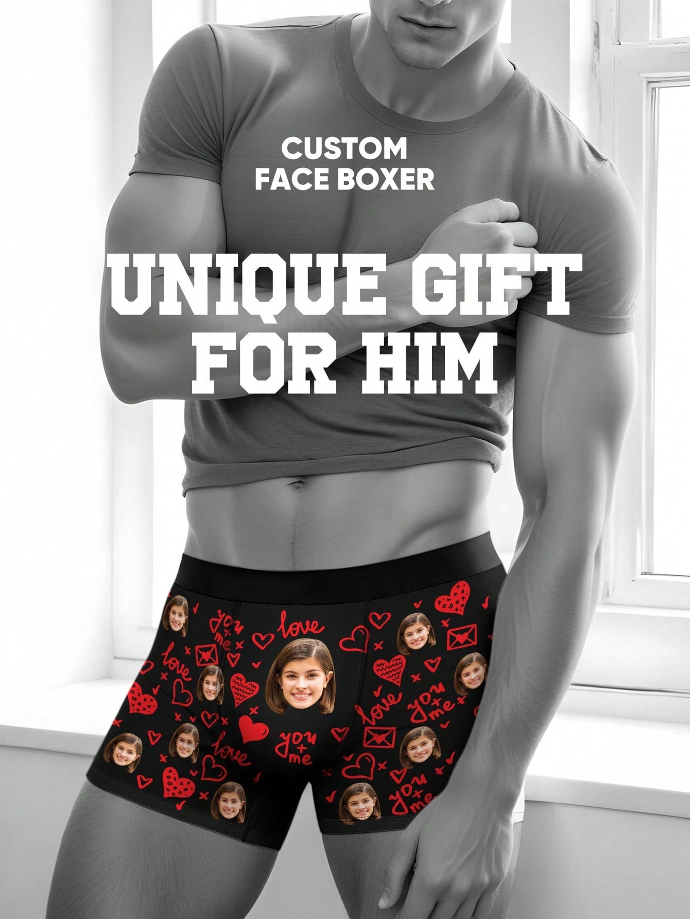 1pc Custom Face Boxers For Men, Personalized Photo Underwear, Custom Face Boxer Briefs, Personalized Boxers For Husband, Custom Face Underwear, Custom Funny Faces Boxers Briefs, Anniversary Gift For Men Ideal Gifts For Him Boyfriend, Friends Bedroom, For