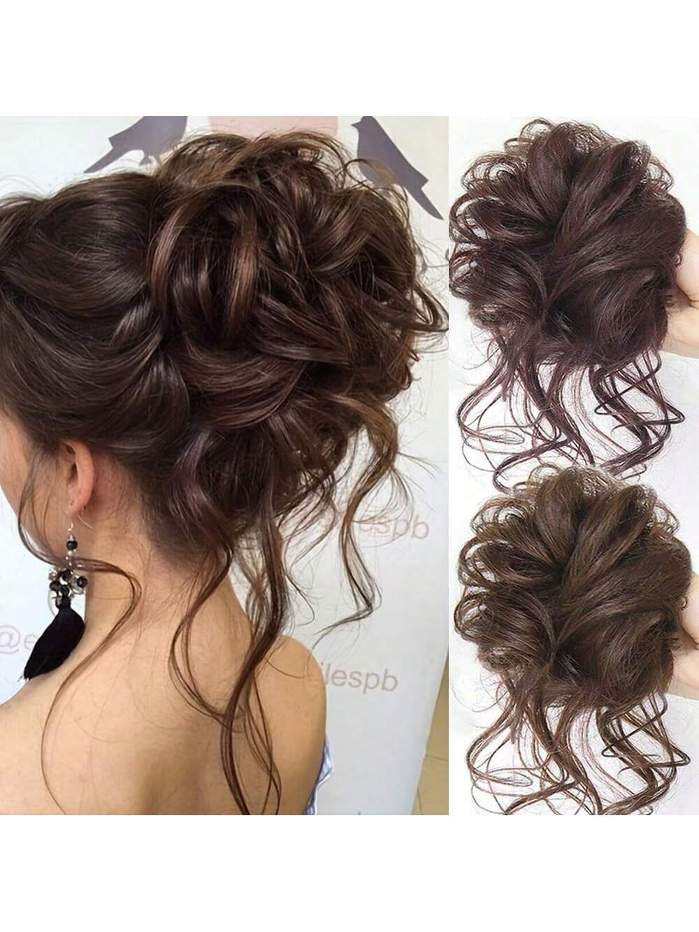 1pc Dark Brown Messy Bun Hair Piece Curly Hair Bun Scrunchie Tousled Updo Hair Extension With Elastic Hair Band For Women And Girls Daily Party Wedding Easy To Style