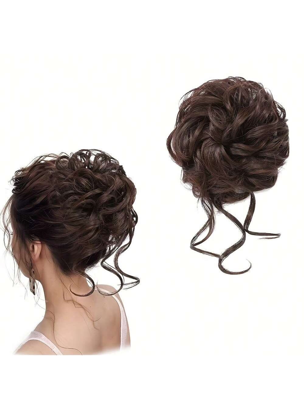 1pc Dark Brown Messy Bun Hair Piece Curly Hair Bun Scrunchie Tousled Updo Hair Extension With Elastic Hair Band For Women And Girls Daily Party Wedding Easy To Style