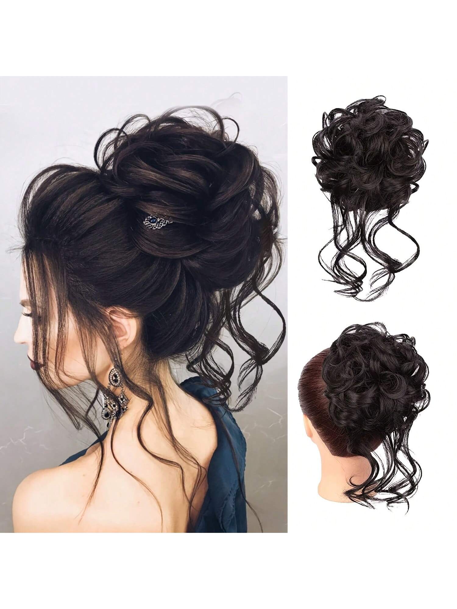 1pc Dark Brown Messy Bun Hair Piece Curly Hair Bun Scrunchie Tousled Updo Hair Extension With Elastic Hair Band For Women And Girls Daily Party Wedding Easy To Style