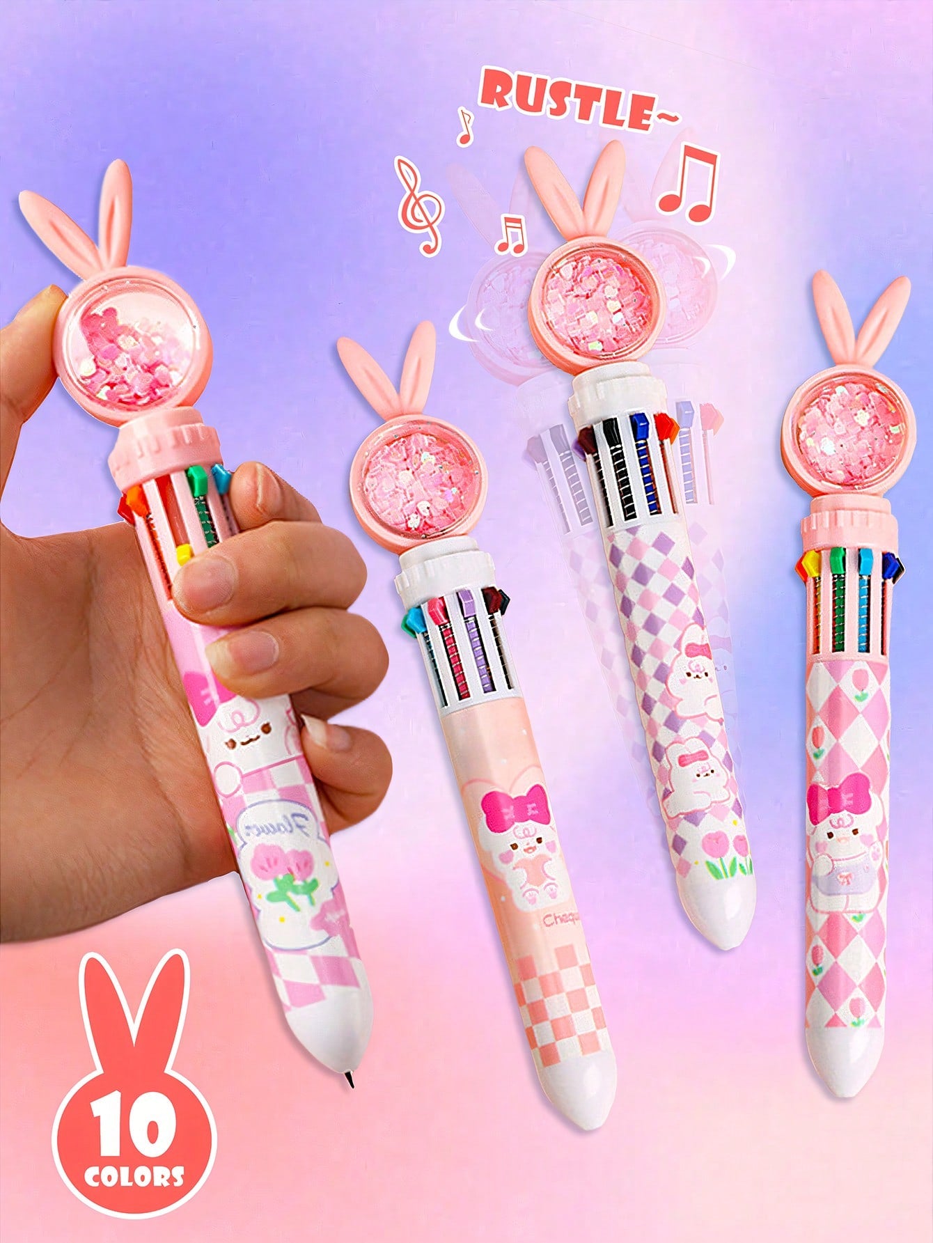 1pc/2pcs/3pcs/4pcs Children's Cartoon Rabbit 10 Color Ballpoint Pen, Student Pressure Pen, Creative Multi-Color Signature Pen, Exam Office, Drawing, Student Stationery, School Supplies, Birthday, Holiday, Party Gifts, Boys And Girls