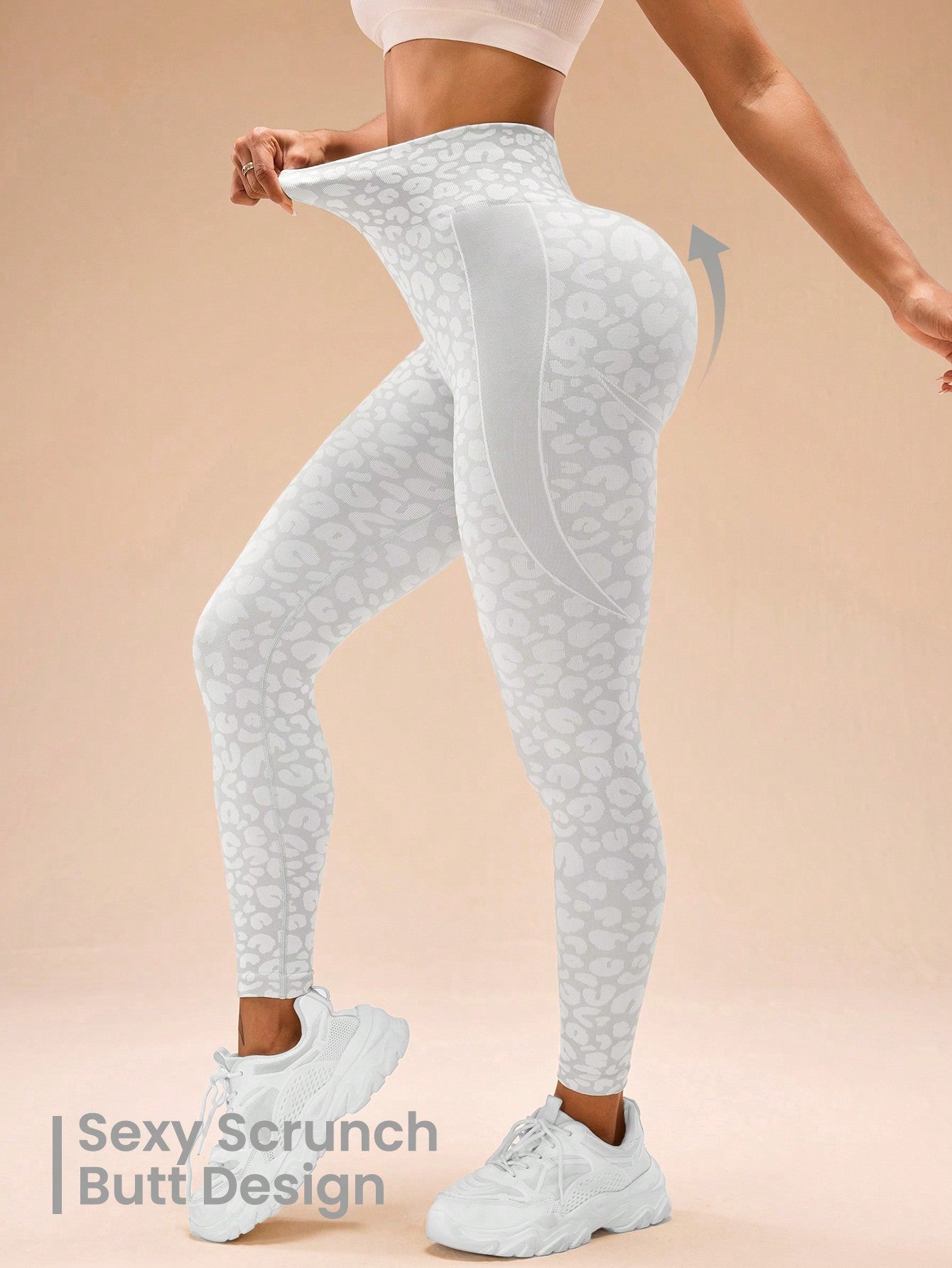 Sport Studio Gray & White Leopard Print Jacquard Seamless Leggings