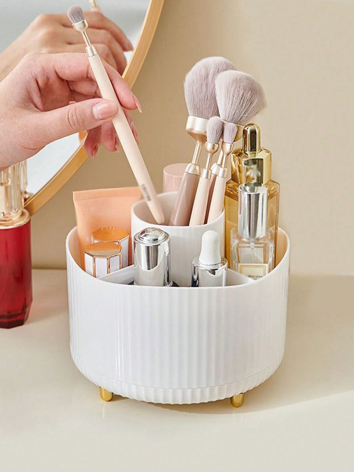 1pc 360° Rotating Makeup Brush Holder Organizer, Cosmetic Storage Cabinet, Makeup & Skincare Caddy, Comes With Gift Box Packaging, Suitable For Vanity, Desk, Bathroom