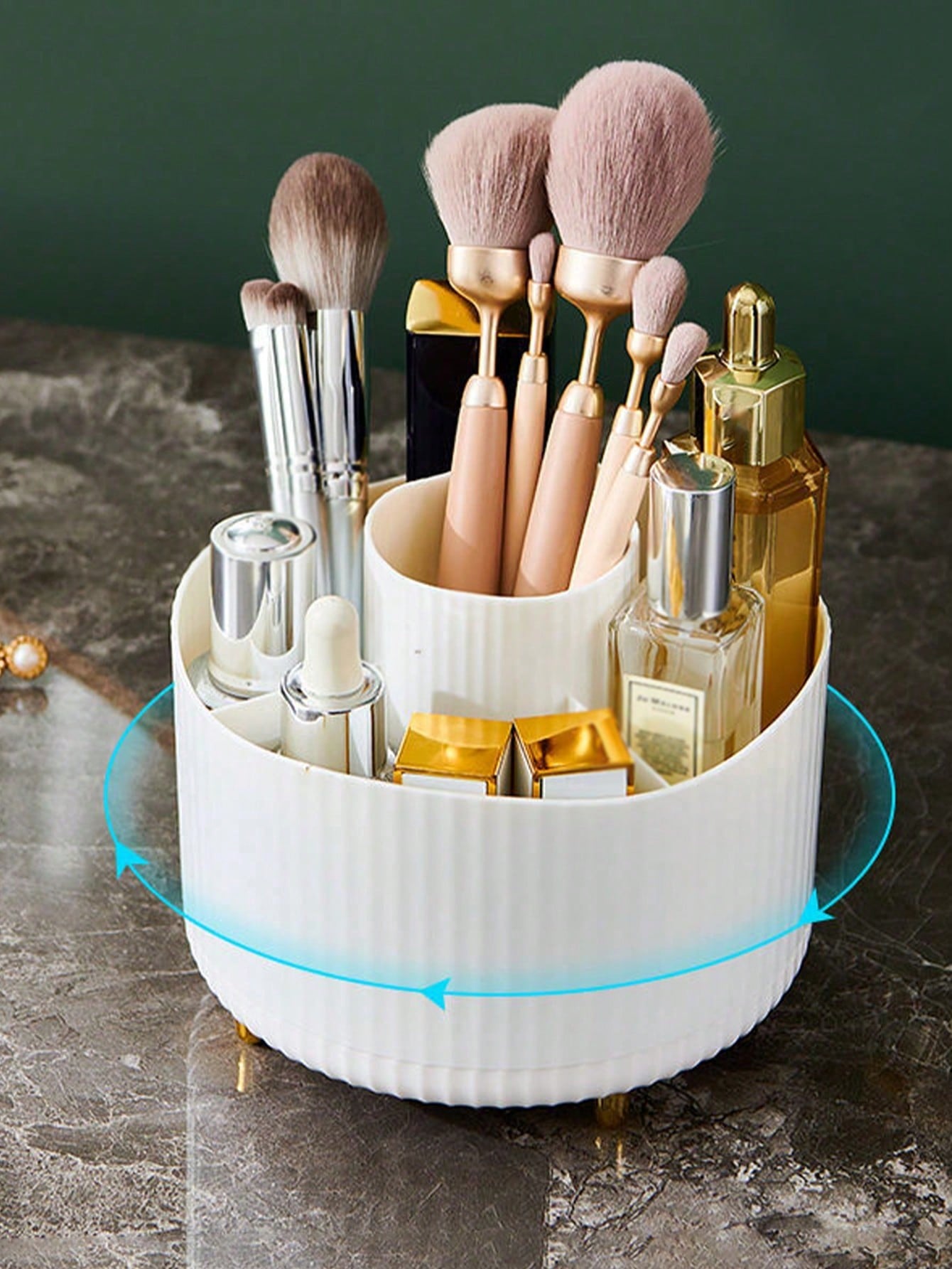 1pc 360° Rotating Makeup Brush Holder Organizer, Cosmetic Storage Cabinet, Makeup & Skincare Caddy, Comes With Gift Box Packaging, Suitable For Vanity, Desk, Bathroom