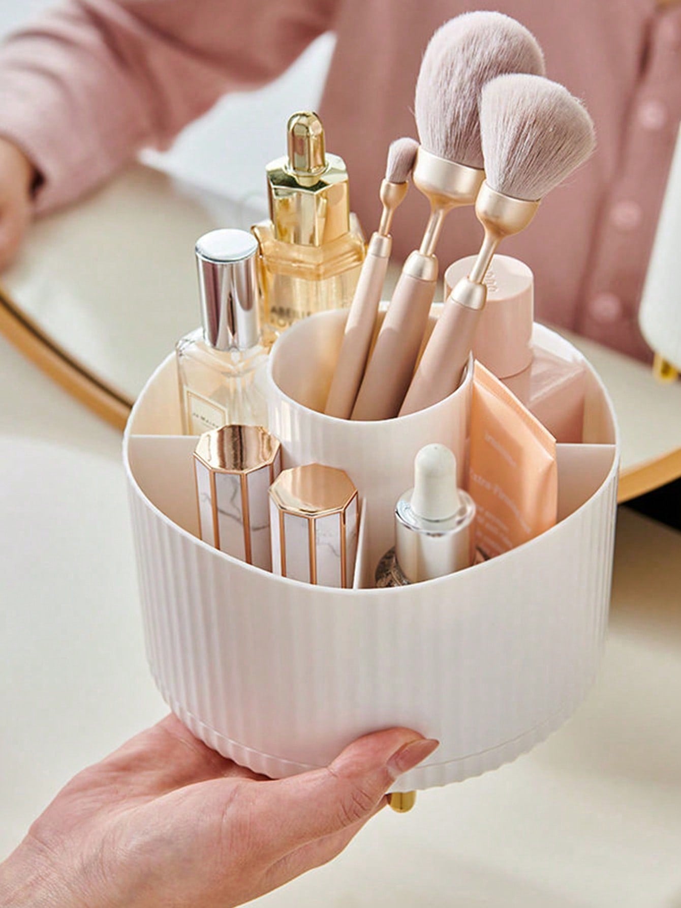 1pc 360° Rotating Makeup Brush Holder Organizer, Cosmetic Storage Cabinet, Makeup & Skincare Caddy, Comes With Gift Box Packaging, Suitable For Vanity, Desk, Bathroom