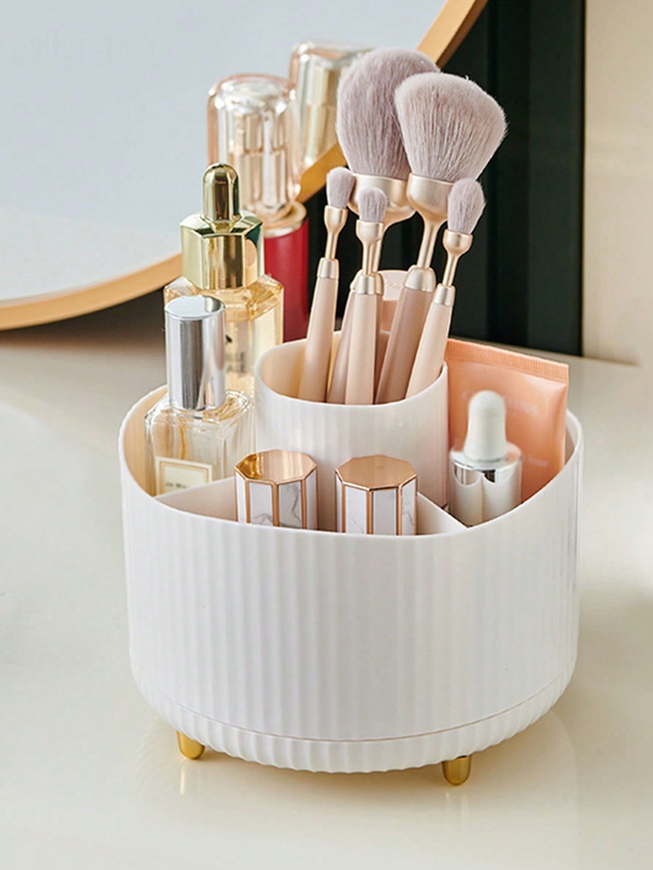 1pc 360° Rotating Makeup Brush Holder Organizer, Cosmetic Storage Cabinet, Makeup & Skincare Caddy, Comes With Gift Box Packaging, Suitable For Vanity, Desk, Bathroom