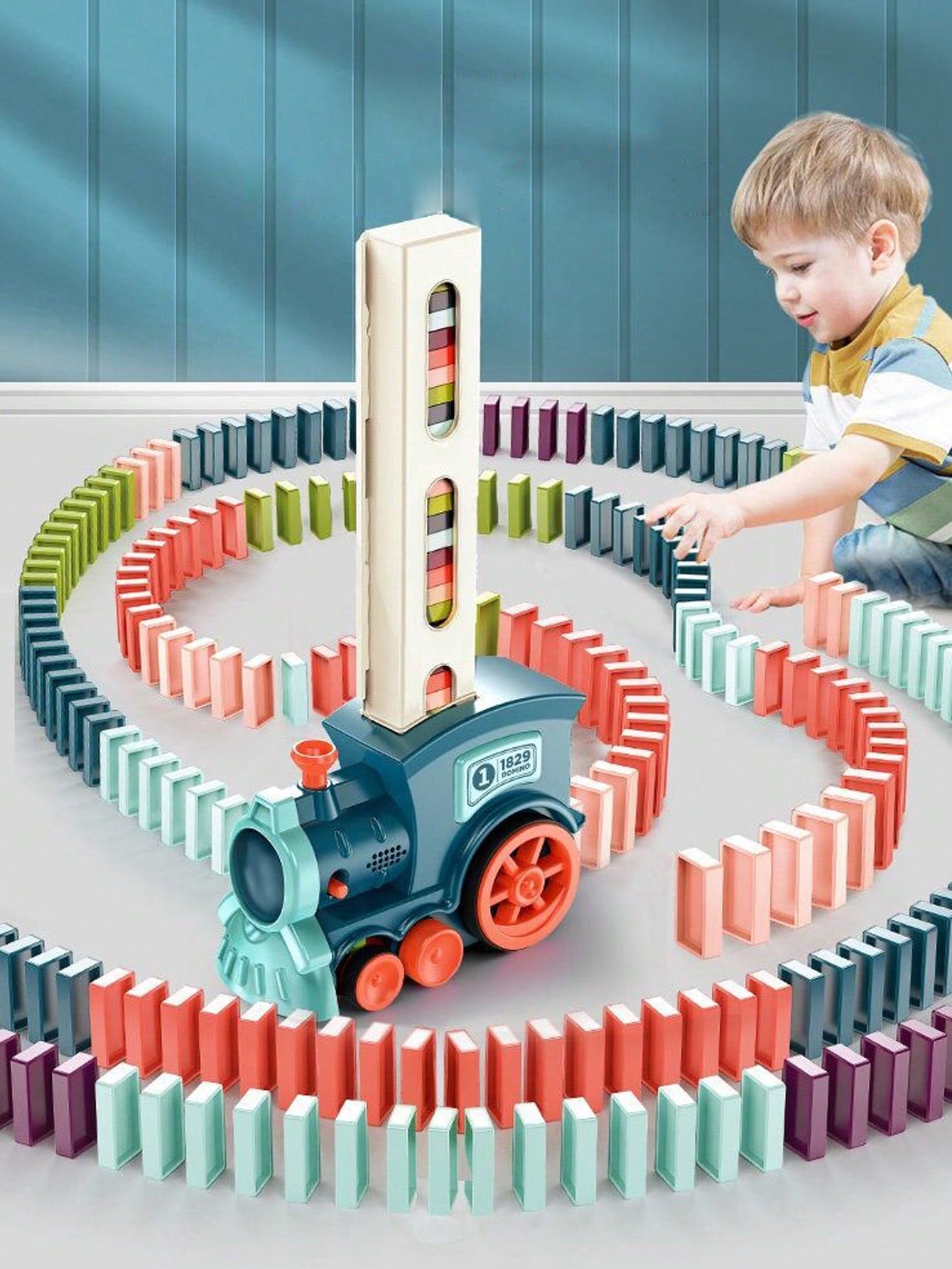 Domino Train Toy For Kids, Boys Automatic Dispensing Car