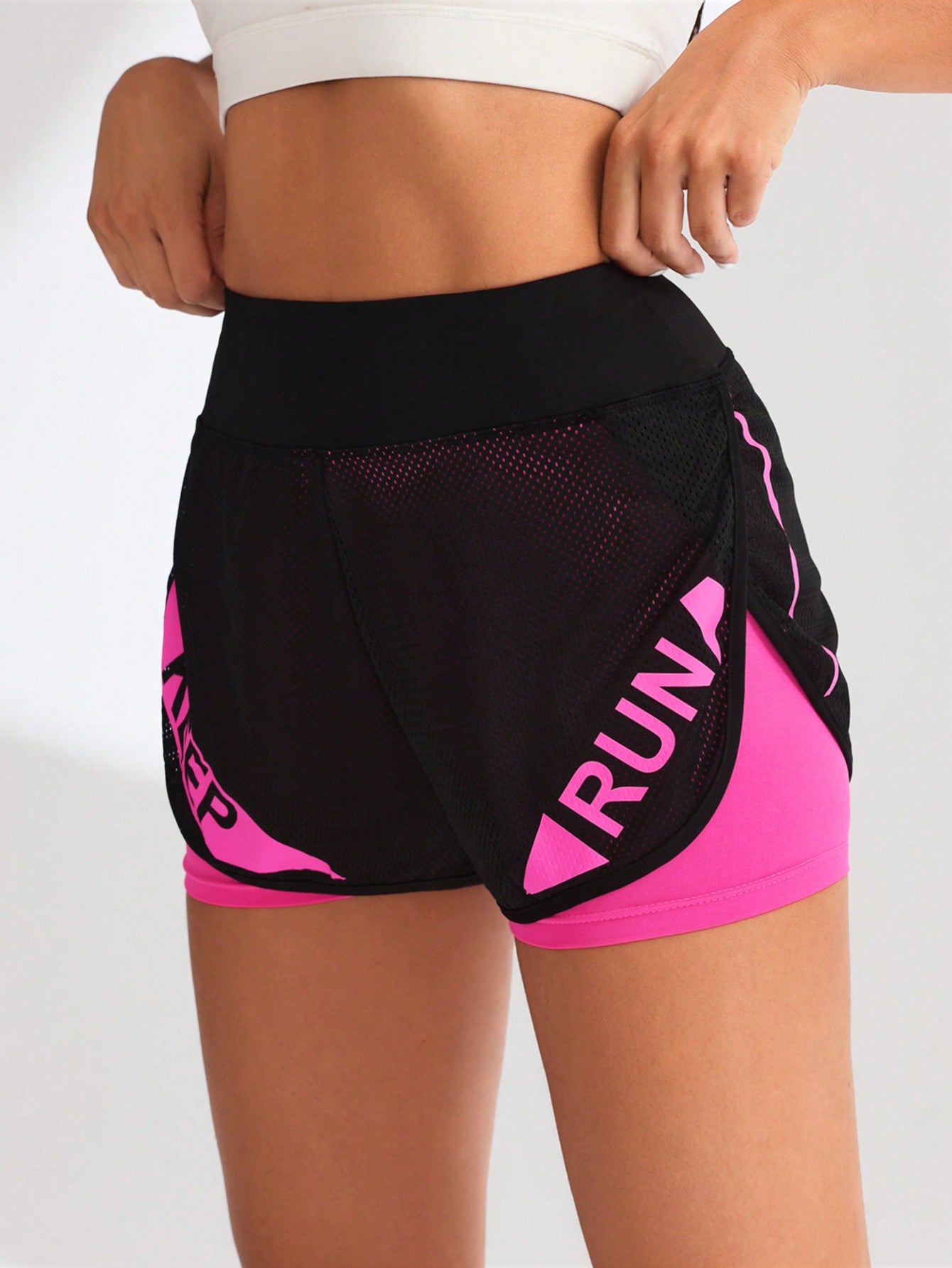 Sport Exploreva Breathable Letter Graphic 2 In 1 Sports Shorts Flowy Shorts Drawstring Shorts