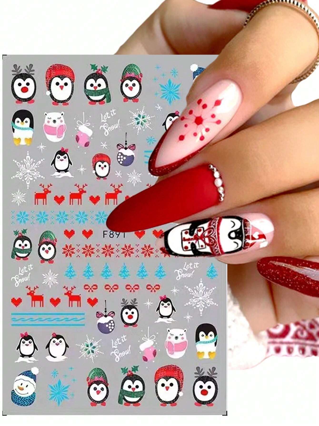 3D Christmas Nail Stickers 2/5 Sheets Cartoon Santa Elk Neon Lamp Penguin Snowflake Snowman Car Tree Bird Holly Berry Flower Leaf DIY Winter Xmas Self-Adhesive Gel Polish Decal Sliders Cute Nail Art Decoration