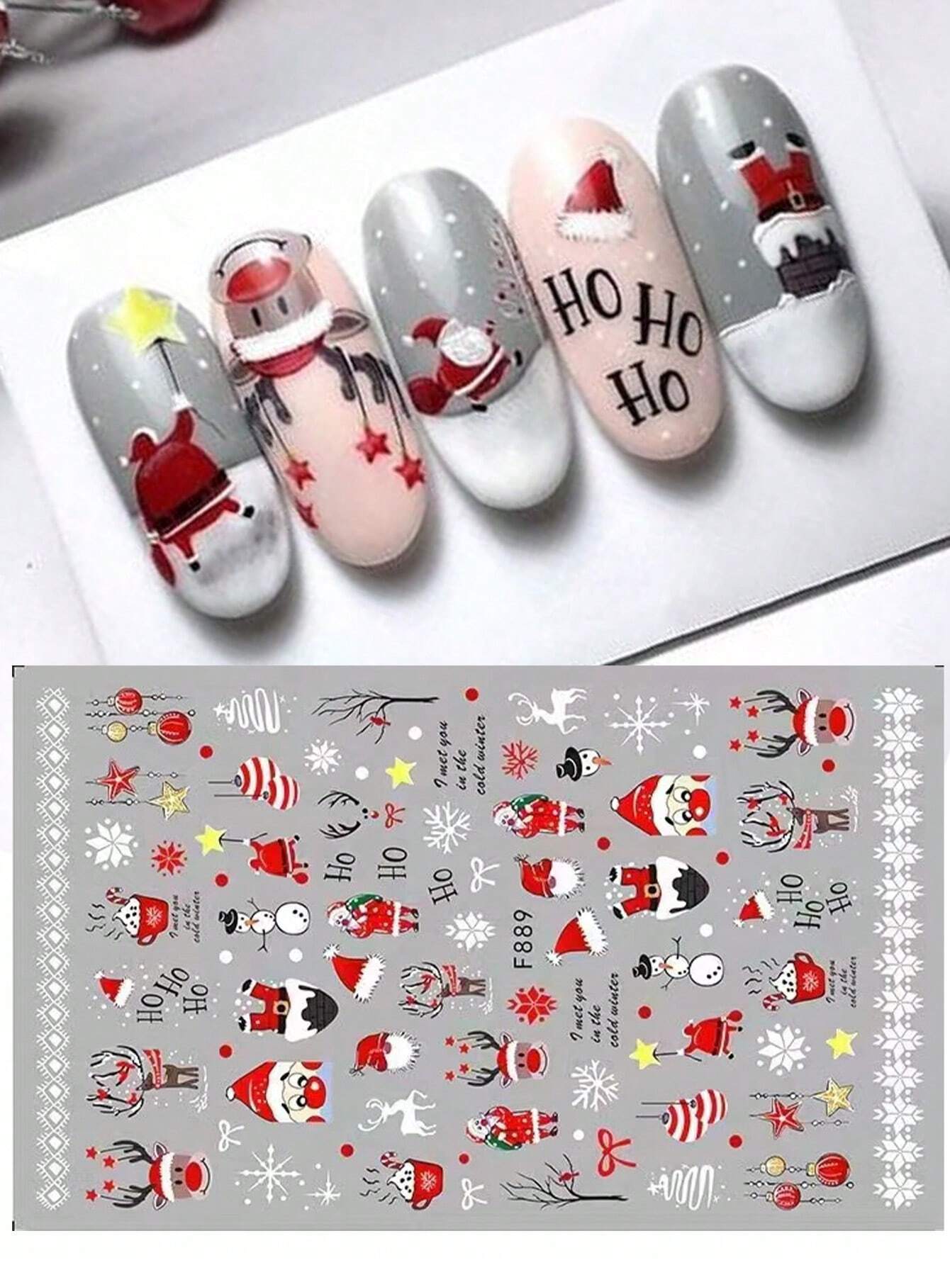 3D Christmas Nail Stickers 2/5 Sheets Cartoon Santa Elk Neon Lamp Penguin Snowflake Snowman Car Tree Bird Holly Berry Flower Leaf DIY Winter Xmas Self-Adhesive Gel Polish Decal Sliders Cute Nail Art Decoration