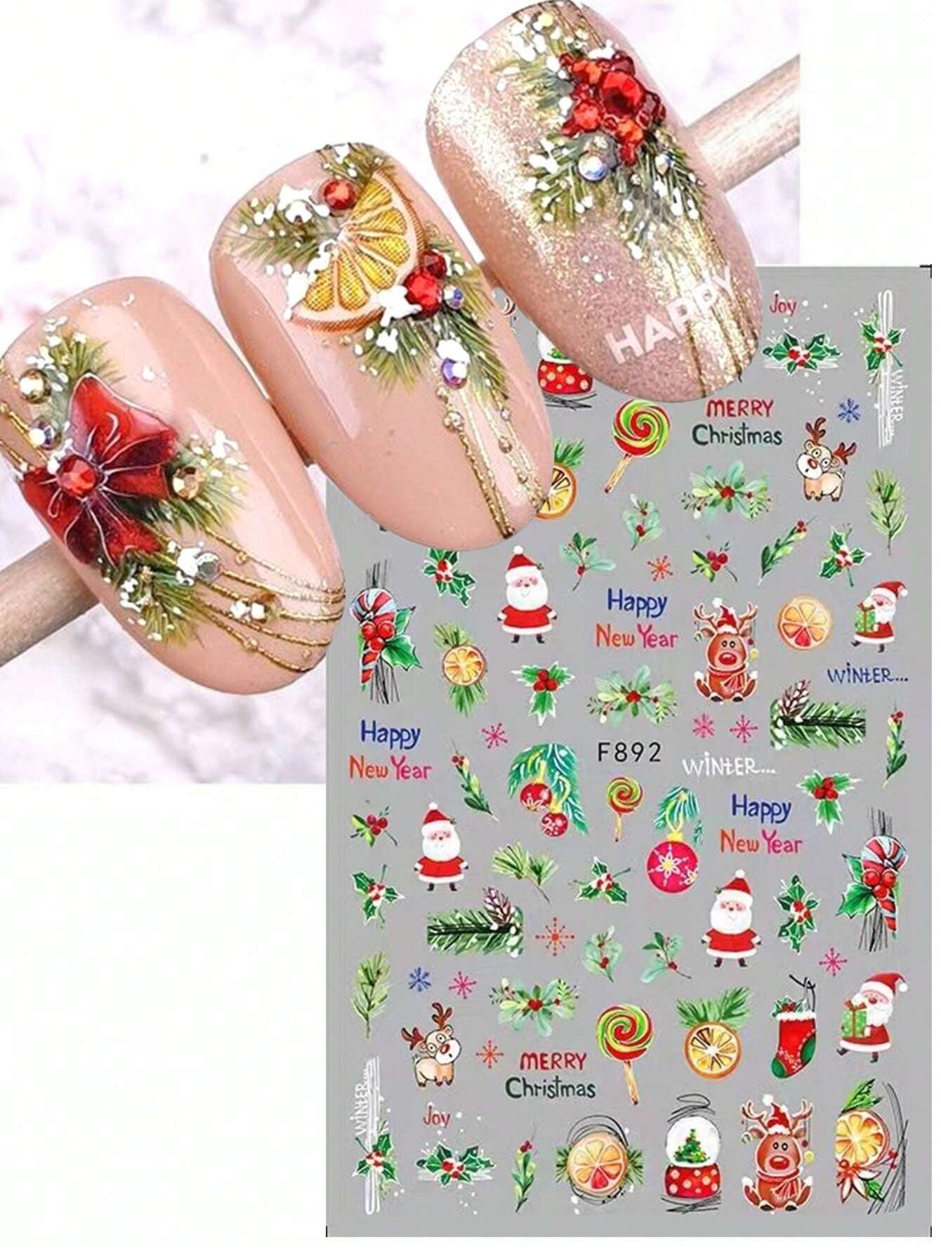 3D Christmas Nail Stickers 2/5 Sheets Cartoon Santa Elk Neon Lamp Penguin Snowflake Snowman Car Tree Bird Holly Berry Flower Leaf DIY Winter Xmas Self-Adhesive Gel Polish Decal Sliders Cute Nail Art Decoration