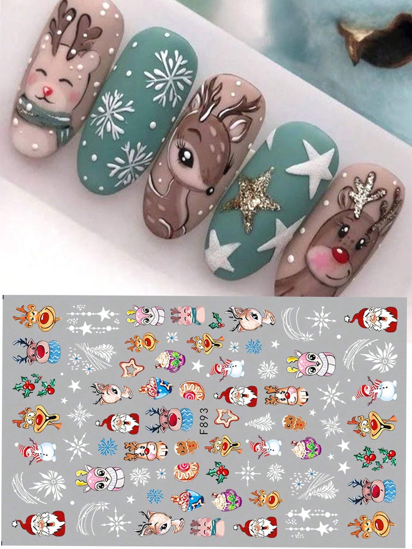 3D Christmas Nail Stickers 2/5 Sheets Cartoon Santa Elk Neon Lamp Penguin Snowflake Snowman Car Tree Bird Holly Berry Flower Leaf DIY Winter Xmas Self-Adhesive Gel Polish Decal Sliders Cute Nail Art Decoration