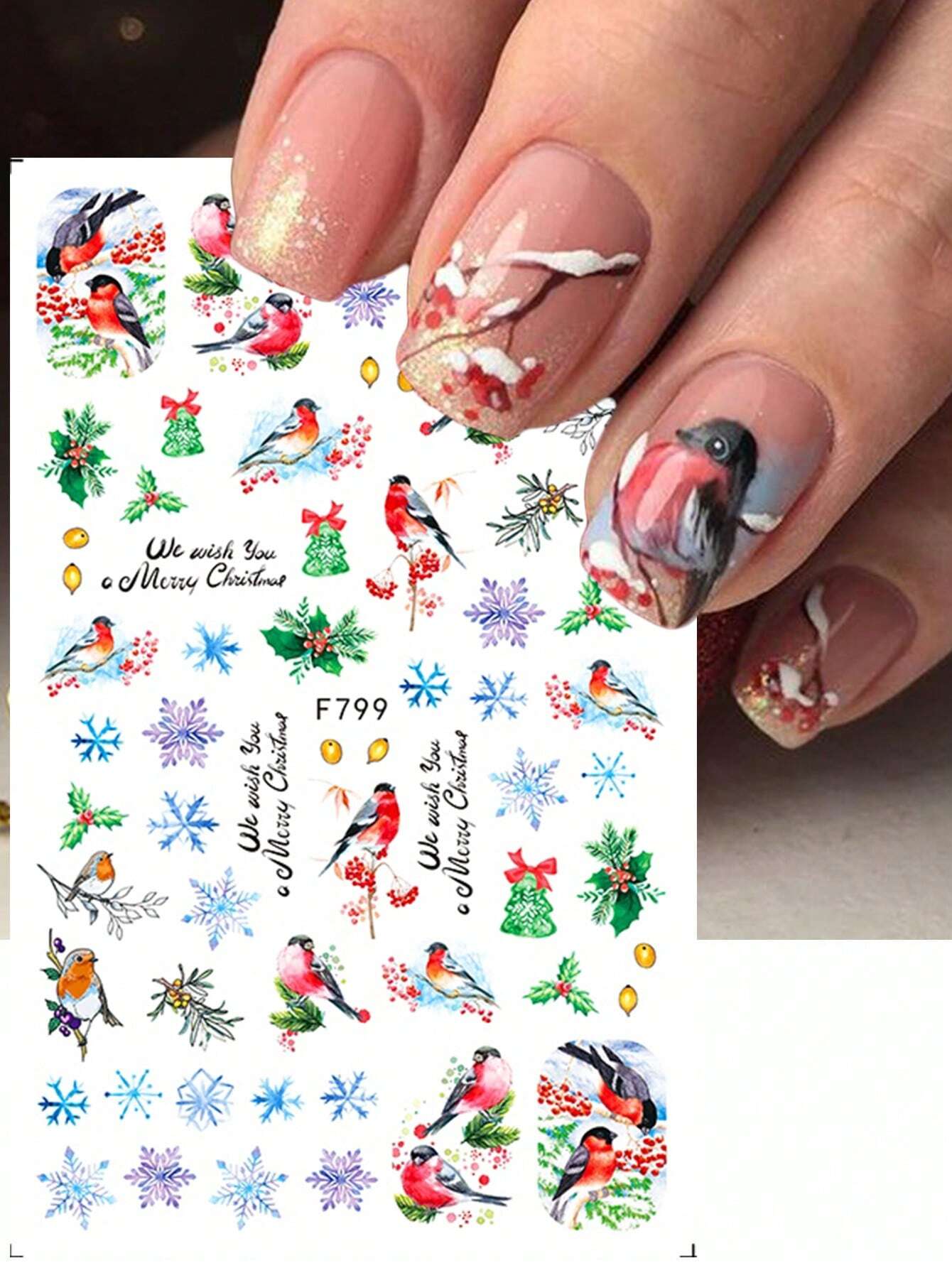 3D Christmas Nail Stickers 2/5 Sheets Cartoon Santa Elk Neon Lamp Penguin Snowflake Snowman Car Tree Bird Holly Berry Flower Leaf DIY Winter Xmas Self-Adhesive Gel Polish Decal Sliders Cute Nail Art Decoration