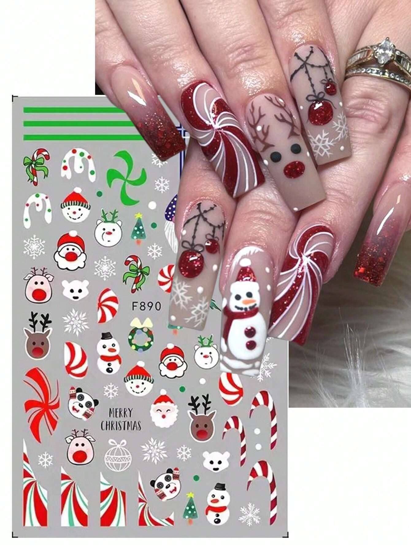 3D Christmas Nail Stickers 2/5 Sheets Cartoon Santa Elk Neon Lamp Penguin Snowflake Snowman Car Tree Bird Holly Berry Flower Leaf DIY Winter Xmas Self-Adhesive Gel Polish Decal Sliders Cute Nail Art Decoration