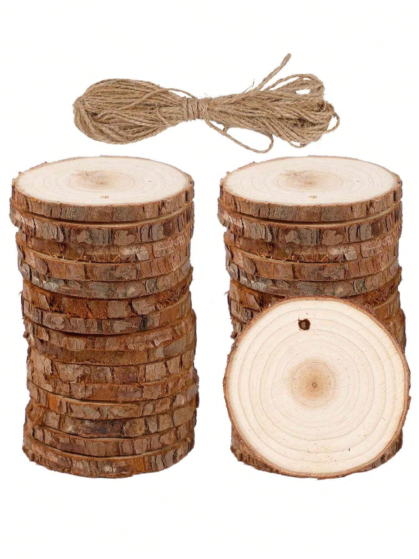 10pcs/Set Christmas Round Wooden Slices, Christmas Decorations, Wooden Table Decor Pieces, Christmas Tree Ornaments, DIY Craft Wood Circles With Natural Jute Rope, Wedding/Home/Party/Christmas Decor,Christmas