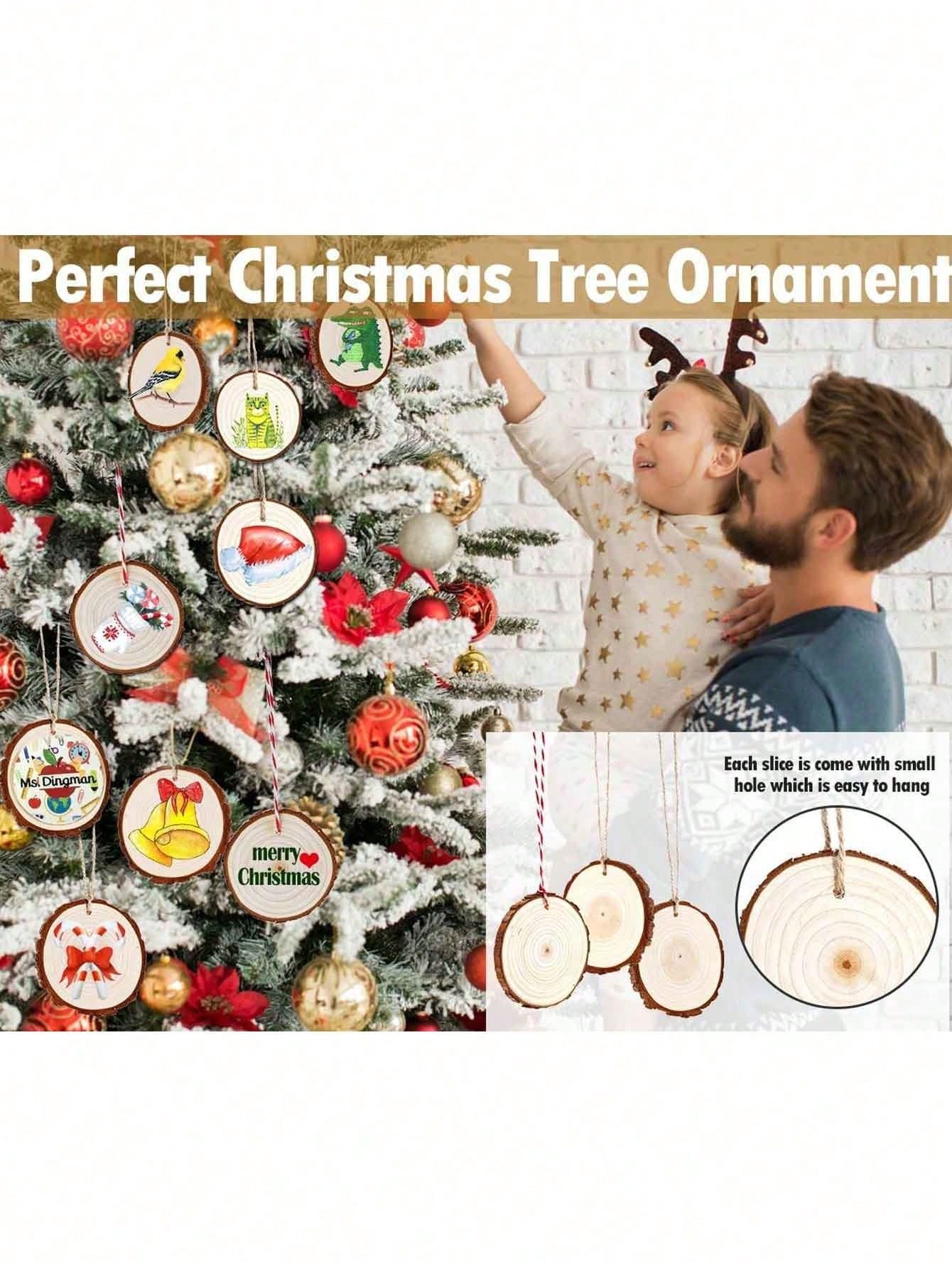 10pcs/Set Christmas Round Wooden Slices, Christmas Decorations, Wooden Table Decor Pieces, Christmas Tree Ornaments, DIY Craft Wood Circles With Natural Jute Rope, Wedding/Home/Party/Christmas Decor,Christmas