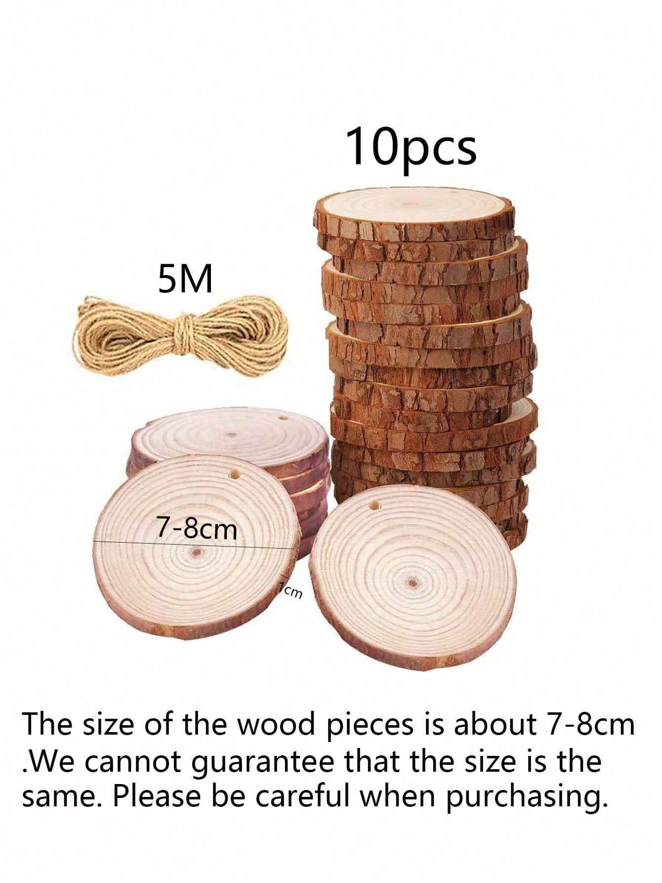 10pcs/Set Christmas Round Wooden Slices, Christmas Decorations, Wooden Table Decor Pieces, Christmas Tree Ornaments, DIY Craft Wood Circles With Natural Jute Rope, Wedding/Home/Party/Christmas Decor,Christmas