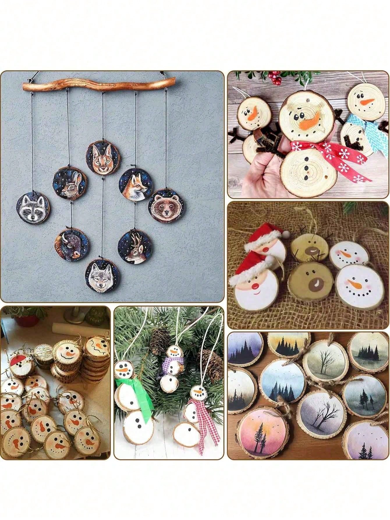 10pcs/Set Christmas Round Wooden Slices, Christmas Decorations, Wooden Table Decor Pieces, Christmas Tree Ornaments, DIY Craft Wood Circles With Natural Jute Rope, Wedding/Home/Party/Christmas Decor,Christmas