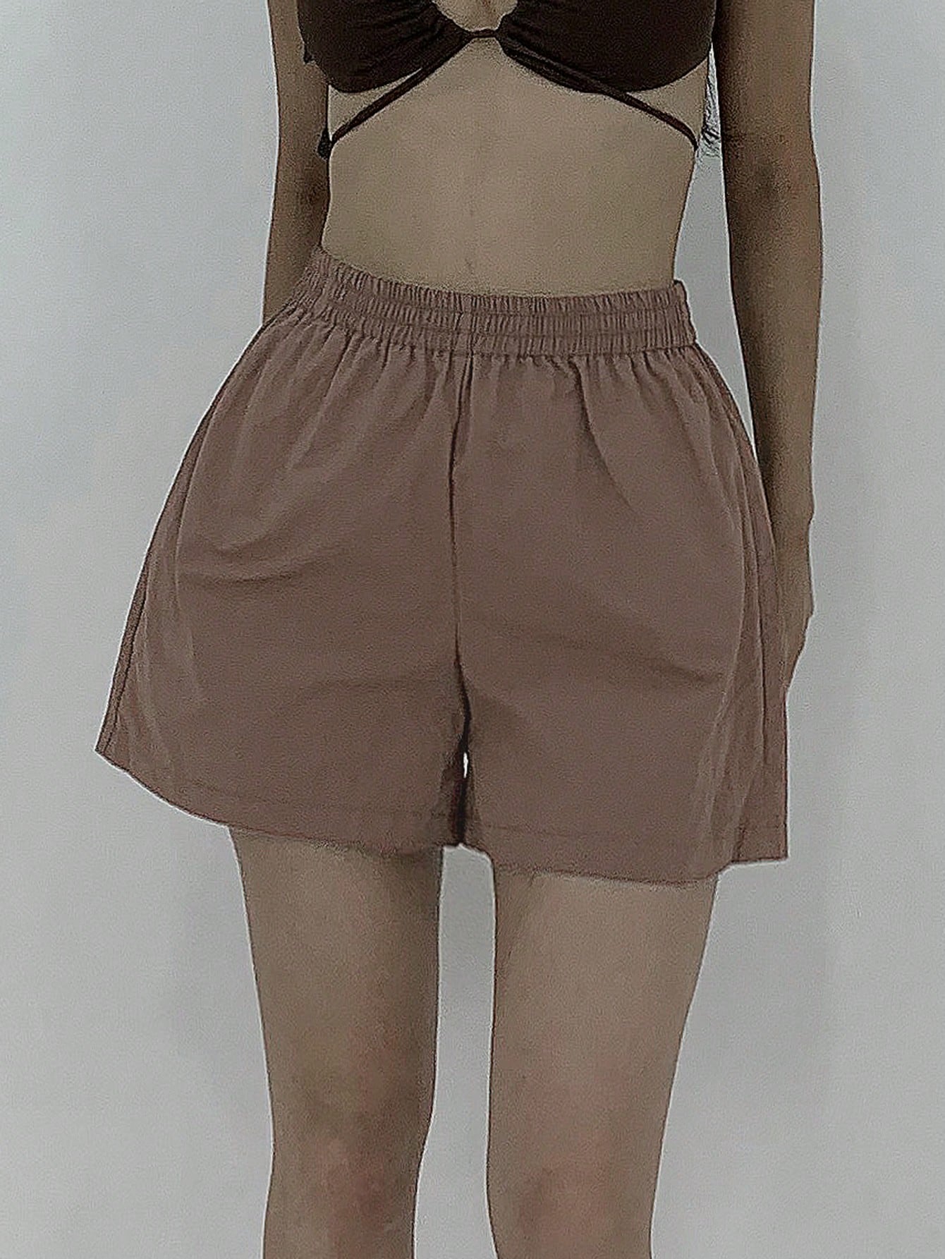 Women's Solid Color Elastic Waist Casual Shorts Swimwear Bottom