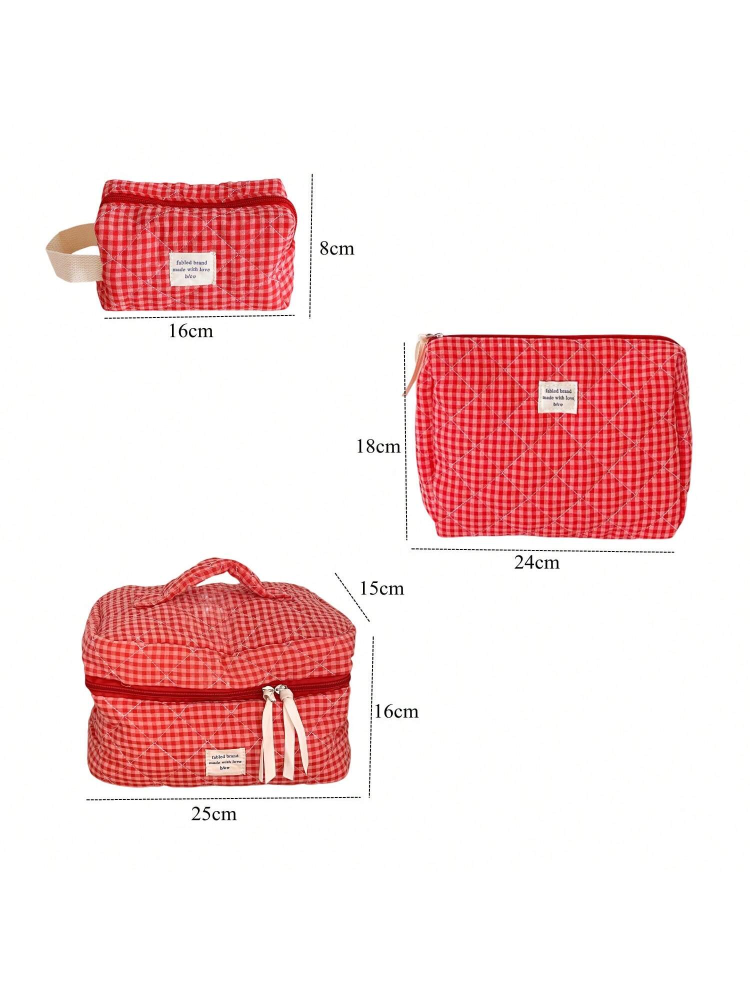 1 Pc Red Berry Plaid Make Up Bag For Women Travel Large Red Cosmetic Bag Pouch