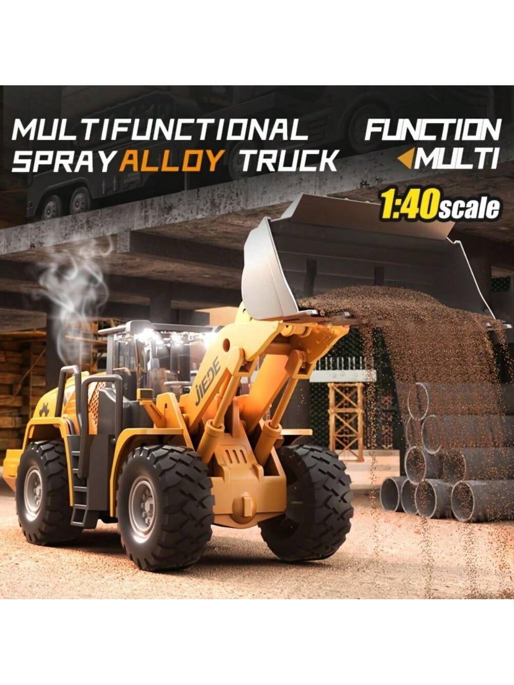 Alloy 1/40 Scale Simulation Construction Vehicle Toys Model With Spray Sound & Light: Excavator Bulldozer Road Roller Log Grapple Forklift Flatbed Transport Truck,Perfect Gift