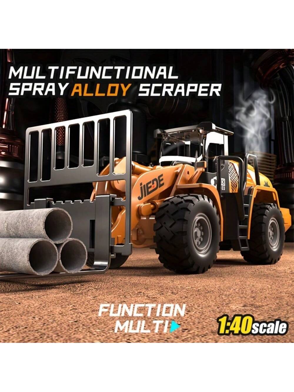 Alloy 1/40 Scale Simulation Construction Vehicle Toys Model With Spray Sound & Light: Excavator Bulldozer Road Roller Log Grapple Forklift Flatbed Transport Truck,Perfect Gift