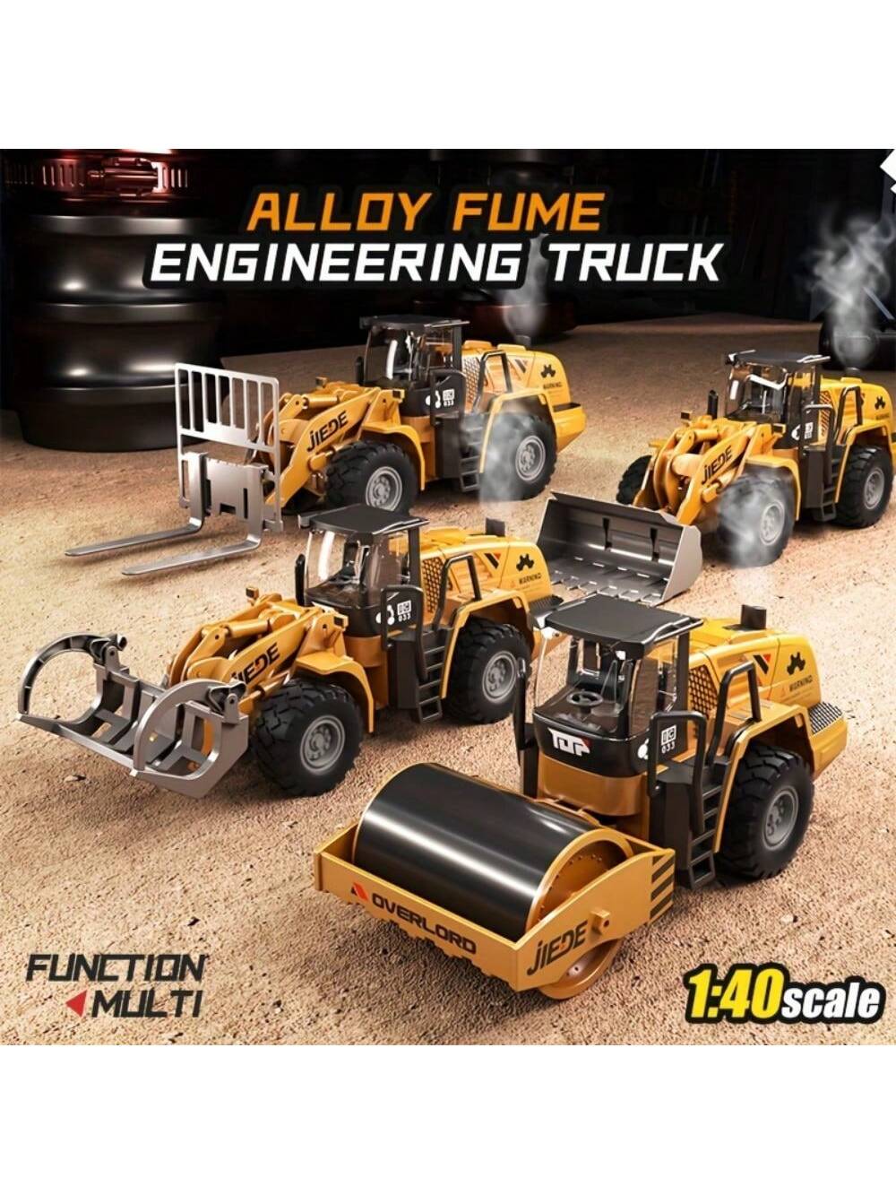 Alloy 1/40 Scale Simulation Construction Vehicle Toys Model With Spray Sound & Light: Excavator Bulldozer Road Roller Log Grapple Forklift Flatbed Transport Truck,Perfect Gift