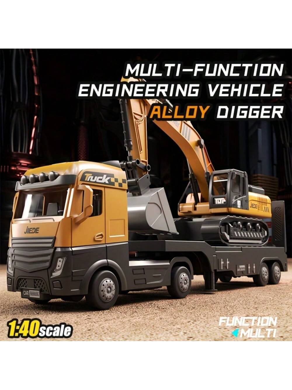 Alloy 1/40 Scale Simulation Construction Vehicle Toys Model With Spray Sound & Light: Excavator Bulldozer Road Roller Log Grapple Forklift Flatbed Transport Truck,Perfect Gift