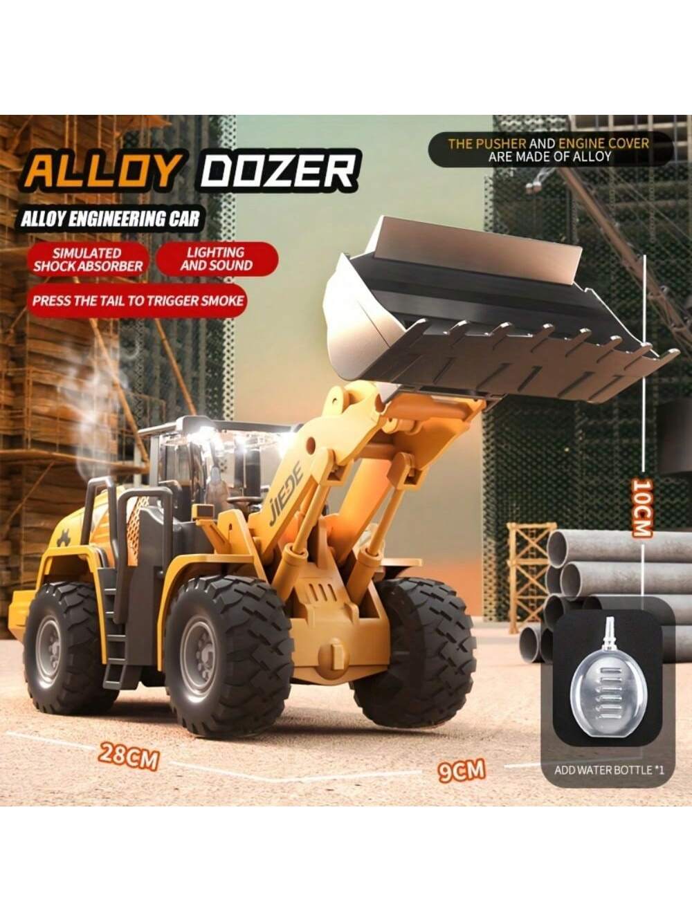 Alloy 1/40 Scale Simulation Construction Vehicle Toys Model With Spray Sound & Light: Excavator Bulldozer Road Roller Log Grapple Forklift Flatbed Transport Truck,Perfect Gift