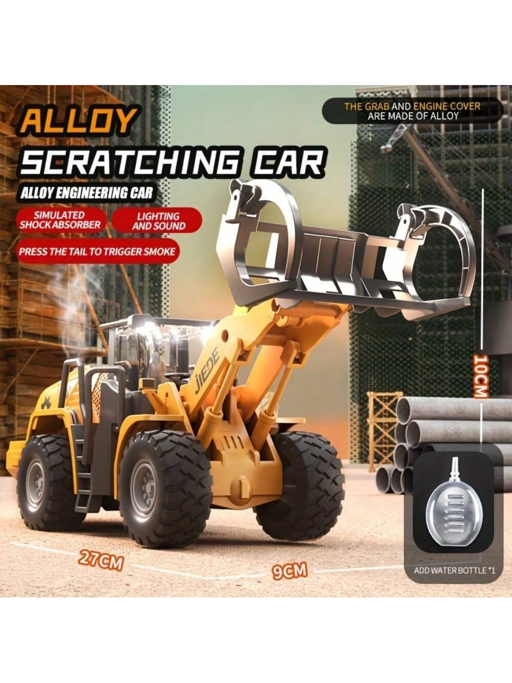 Alloy 1/40 Scale Simulation Construction Vehicle Toys Model With Spray Sound & Light: Excavator Bulldozer Road Roller Log Grapple Forklift Flatbed Transport Truck,Perfect Gift