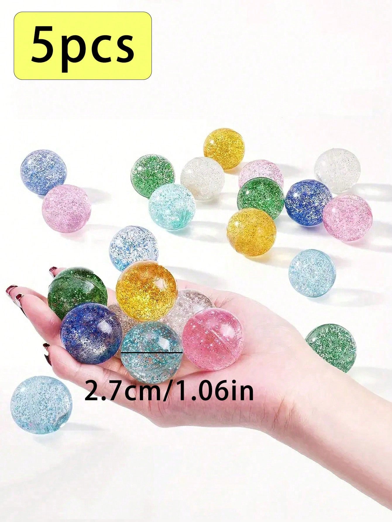 5/10/100pcs Random Color Transparent Soft Bouncy Balls, 1.06