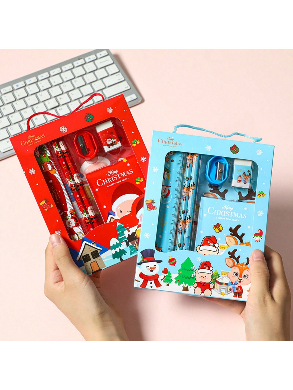 6pcs Christmas Gift Stationery Set, School Supplies Pencil Box, Portable Stationery Holiday Gift For Kidsdog Toys,Kids Christmas Gift,Christmas Gift Kids