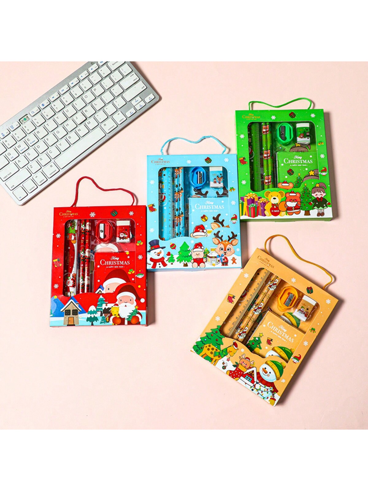 6pcs Christmas Gift Stationery Set, School Supplies Pencil Box, Portable Stationery Holiday Gift For Kidsdog Toys,Kids Christmas Gift,Christmas Gift Kids