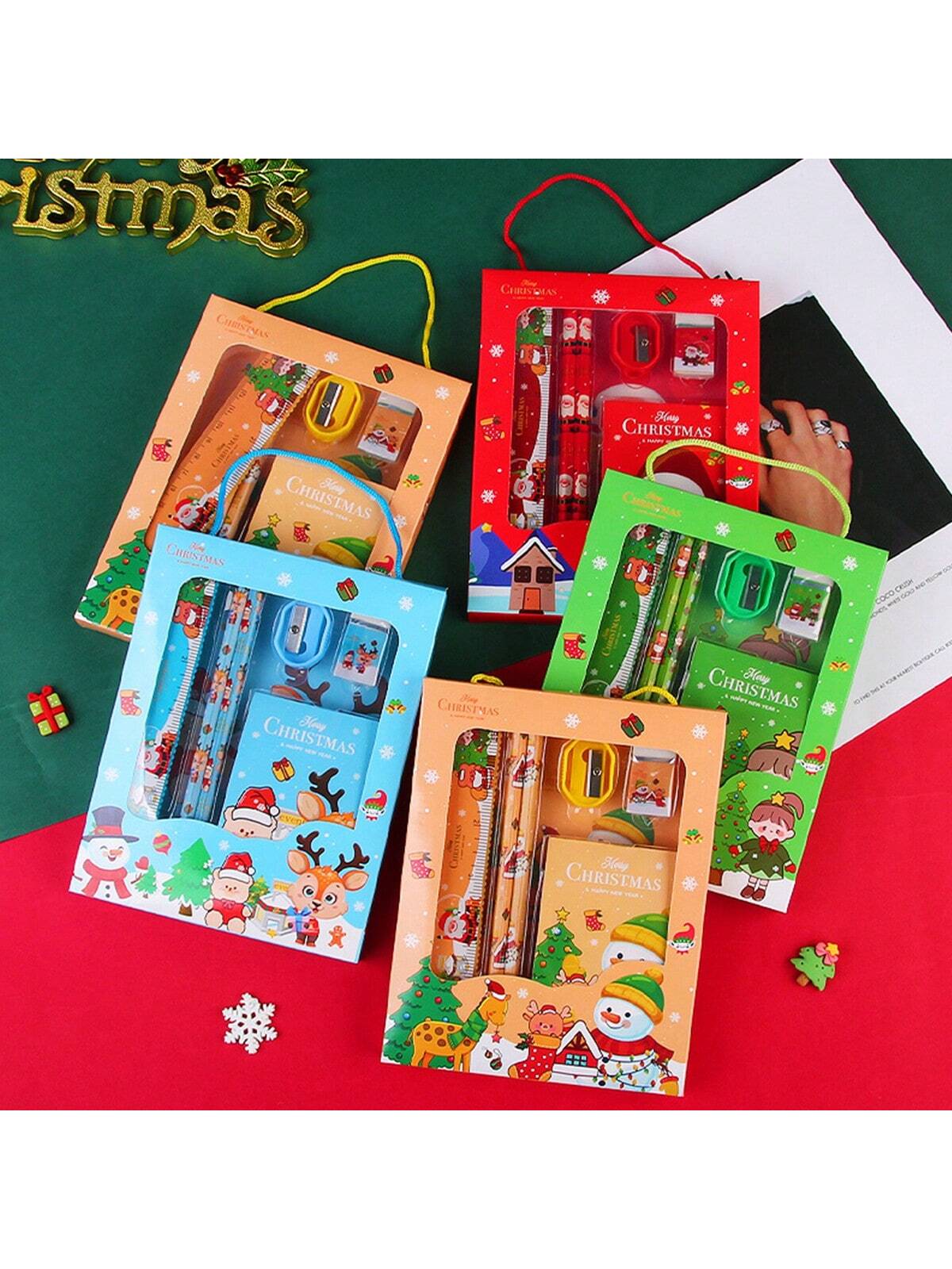 6pcs Christmas Gift Stationery Set, School Supplies Pencil Box, Portable Stationery Holiday Gift For Kidsdog Toys,Kids Christmas Gift,Christmas Gift Kids