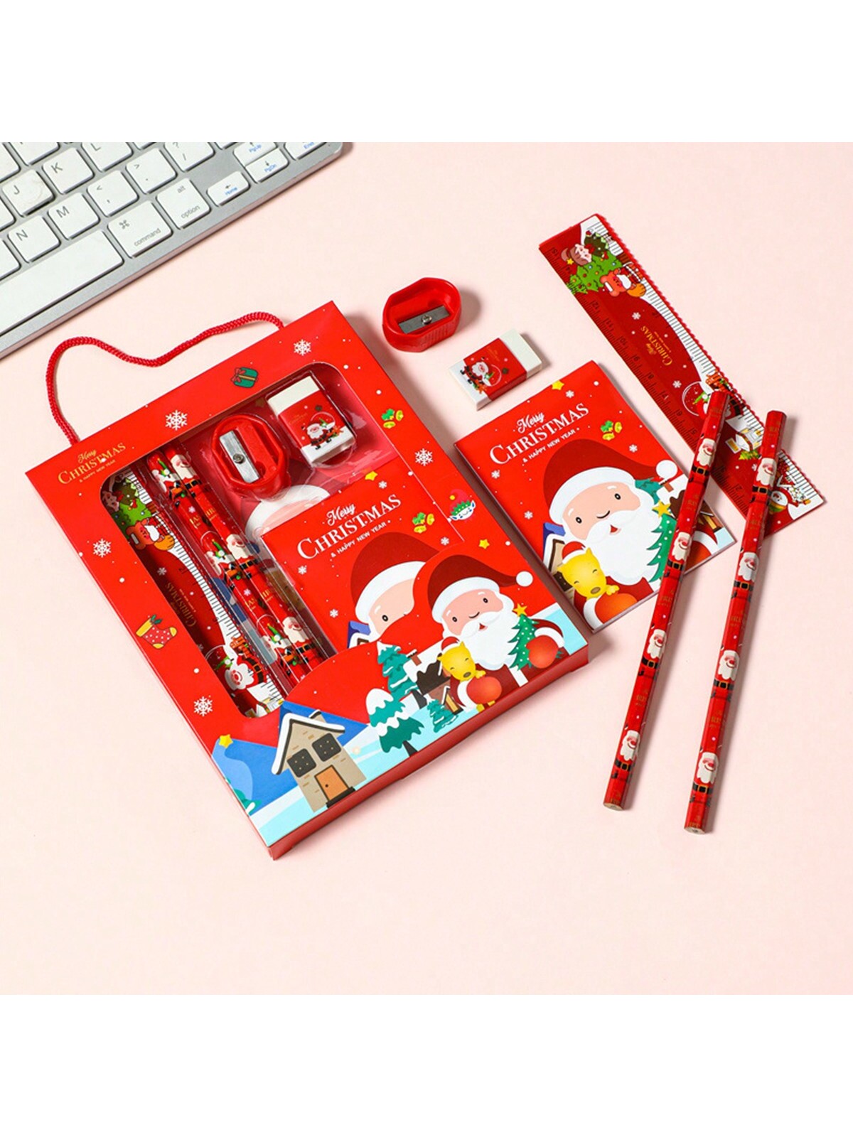 6pcs Christmas Gift Stationery Set, School Supplies Pencil Box, Portable Stationery Holiday Gift For Kidsdog Toys,Kids Christmas Gift,Christmas Gift Kids