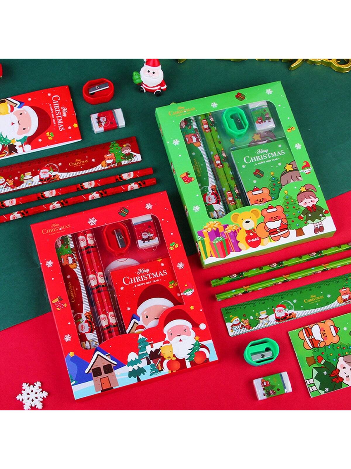 6pcs Christmas Gift Stationery Set, School Supplies Pencil Box, Portable Stationery Holiday Gift For Kidsdog Toys,Kids Christmas Gift,Christmas Gift Kids