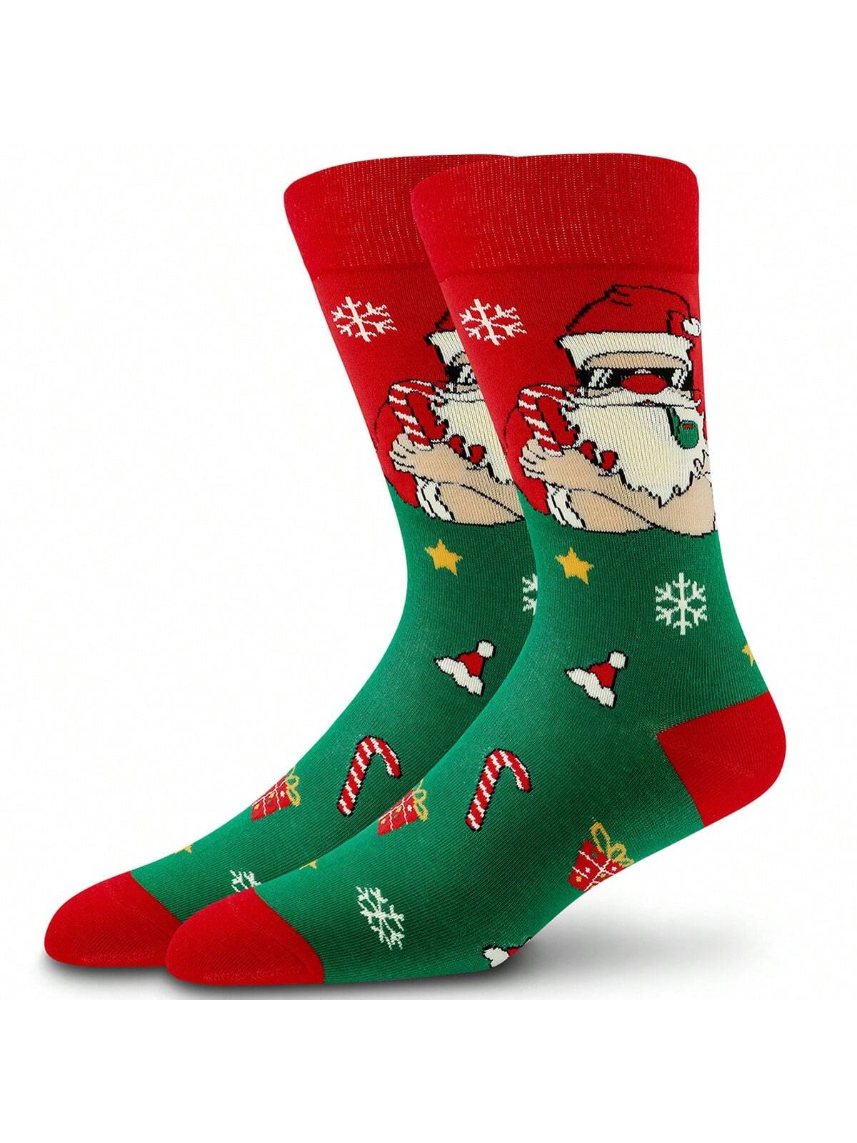 1 Pair  Christmas Reindeer Santa Claus Socks, Stretchy, Warm, Comfortable, Suitable For Autumn/Winter, Christmas Gift