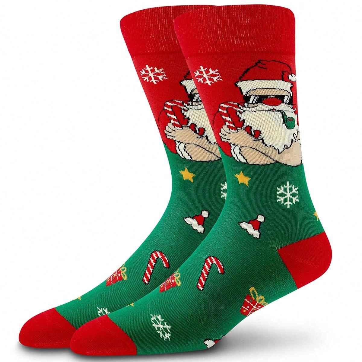 1 Pair  Christmas Reindeer Santa Claus Socks, Stretchy, Warm, Comfortable, Suitable For Autumn/Winter, Christmas Gift