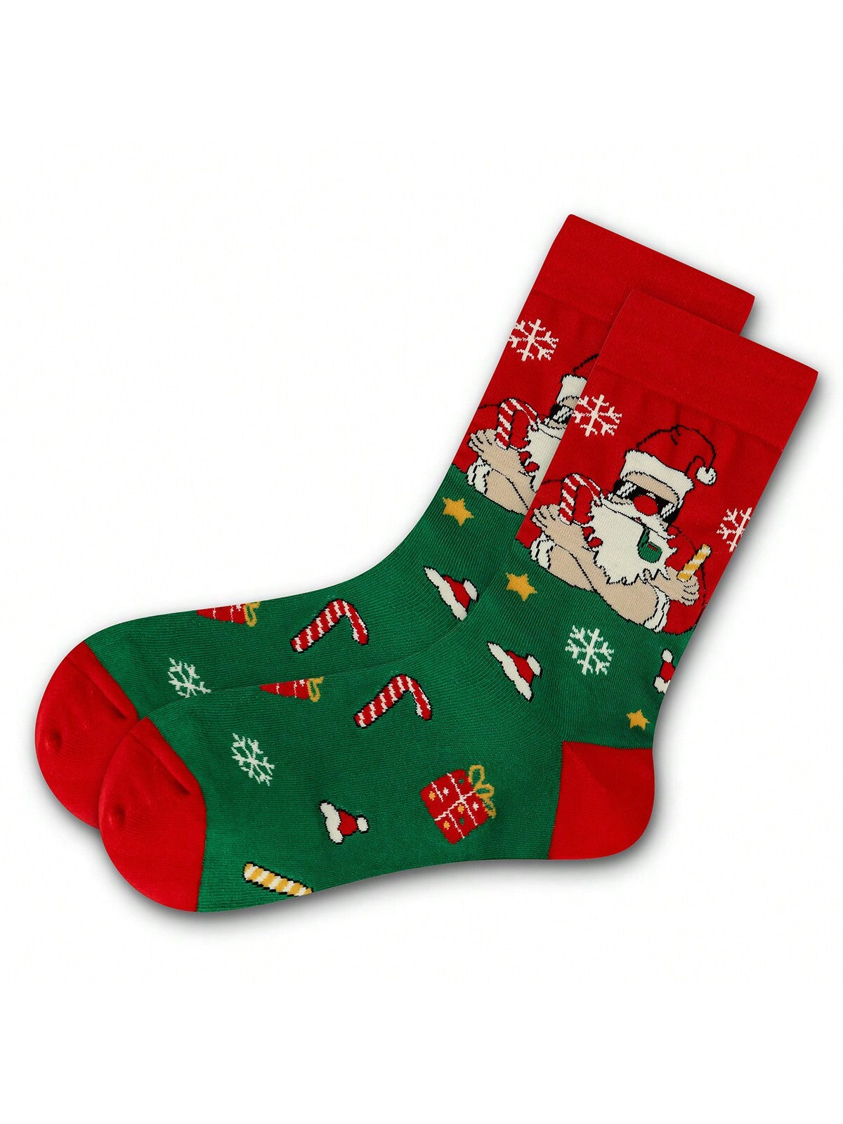 1 Pair  Christmas Reindeer Santa Claus Socks, Stretchy, Warm, Comfortable, Suitable For Autumn/Winter, Christmas Gift