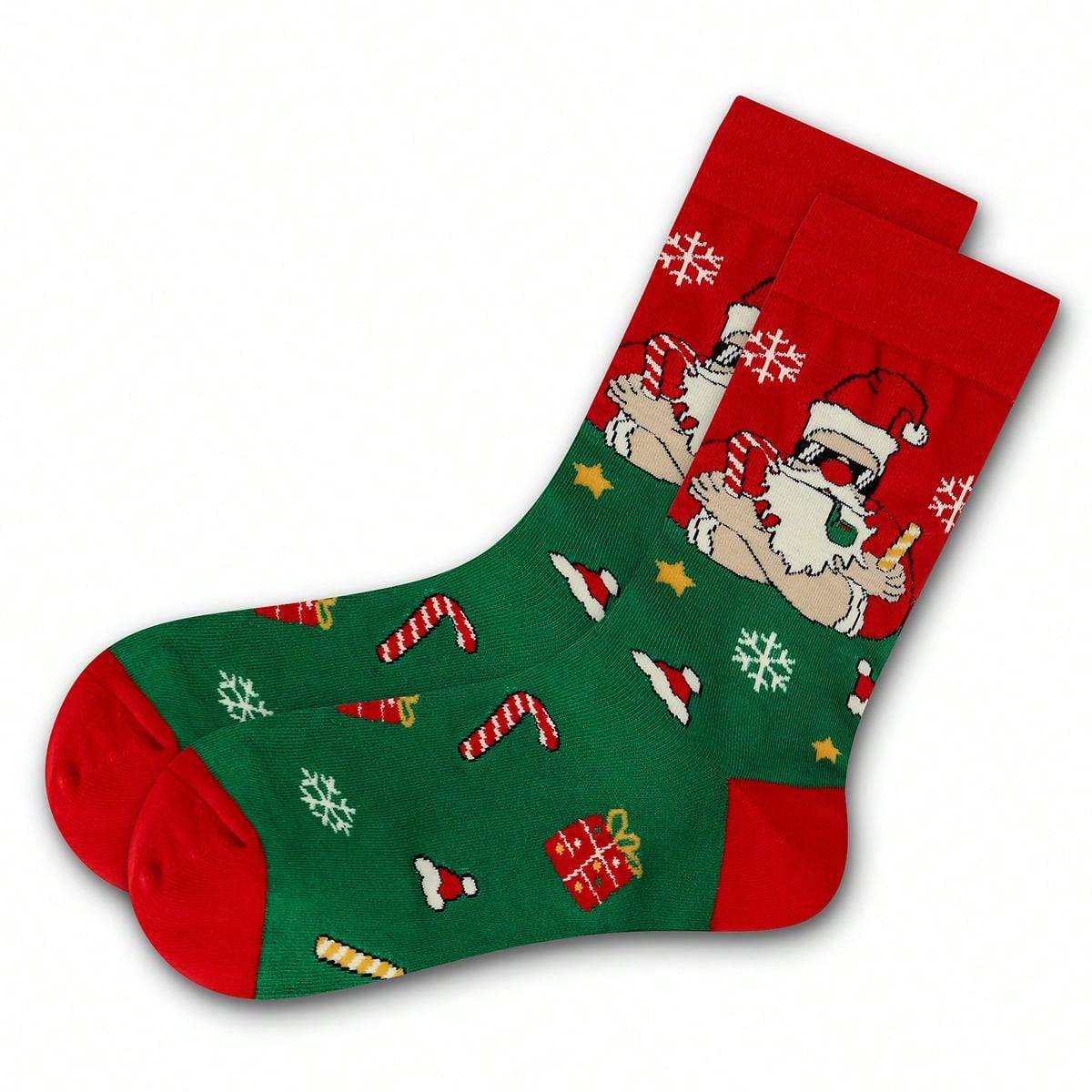 1 Pair  Christmas Reindeer Santa Claus Socks, Stretchy, Warm, Comfortable, Suitable For Autumn/Winter, Christmas Gift