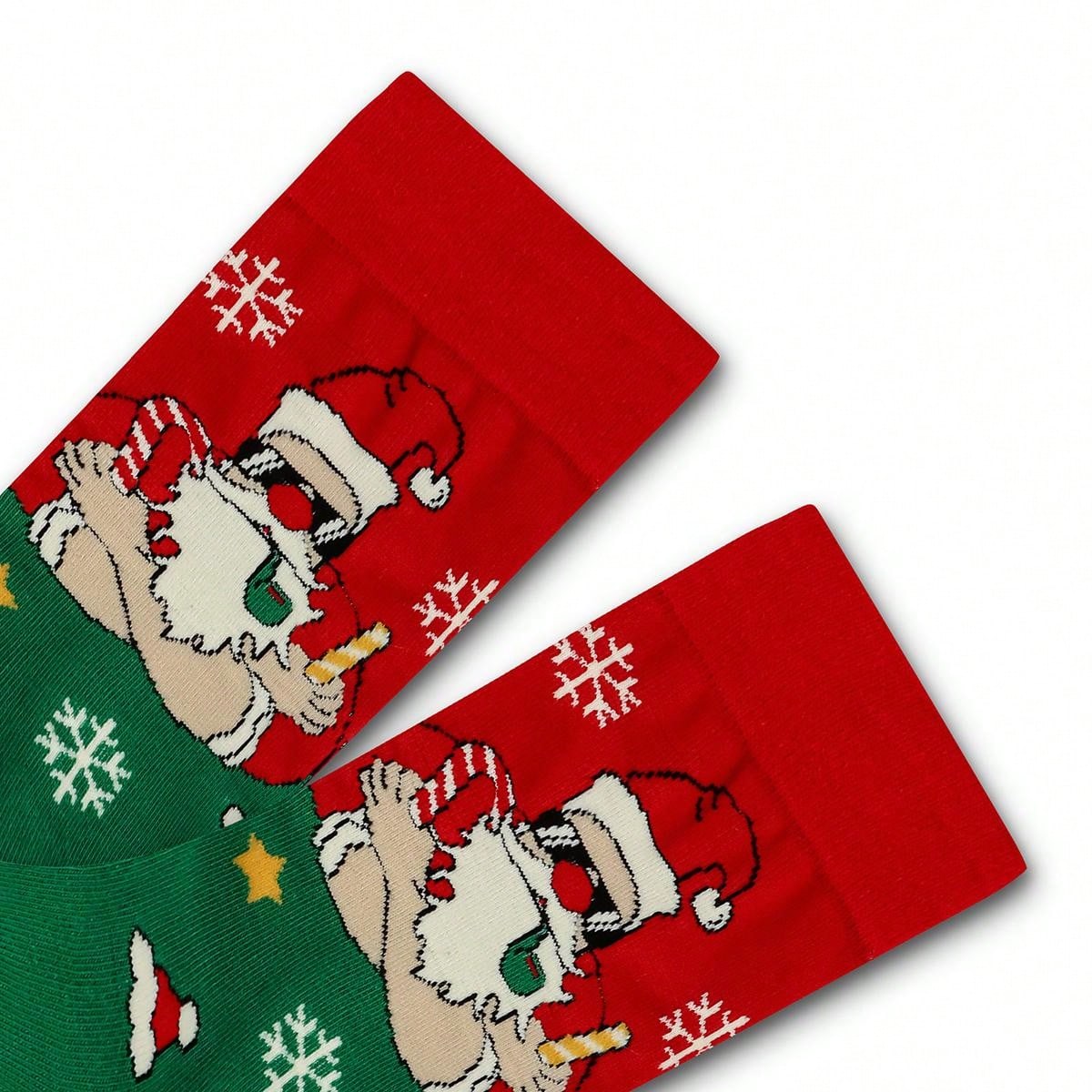 1 Pair  Christmas Reindeer Santa Claus Socks, Stretchy, Warm, Comfortable, Suitable For Autumn/Winter, Christmas Gift